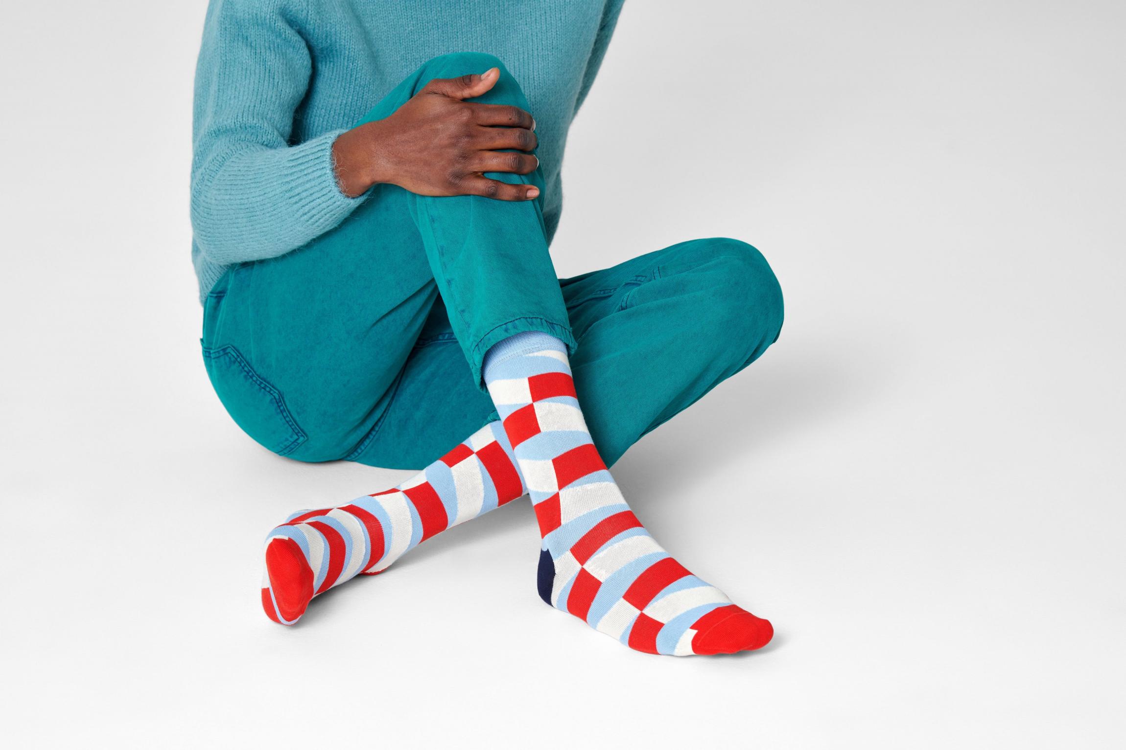Červeno-modré ponožky Happy Socks, vzor Jumbo Filled Optic