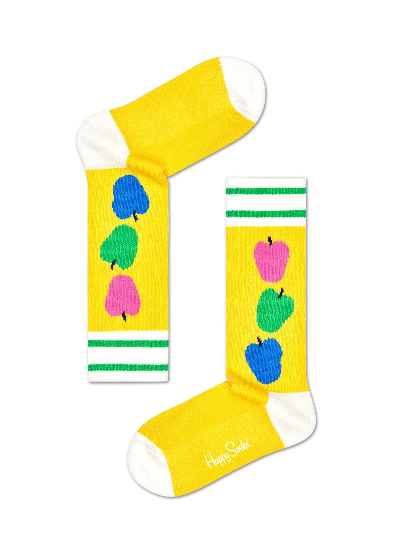 Dětské žluté vroubkované ponožky Happy Socks s jablky, vzor Apple