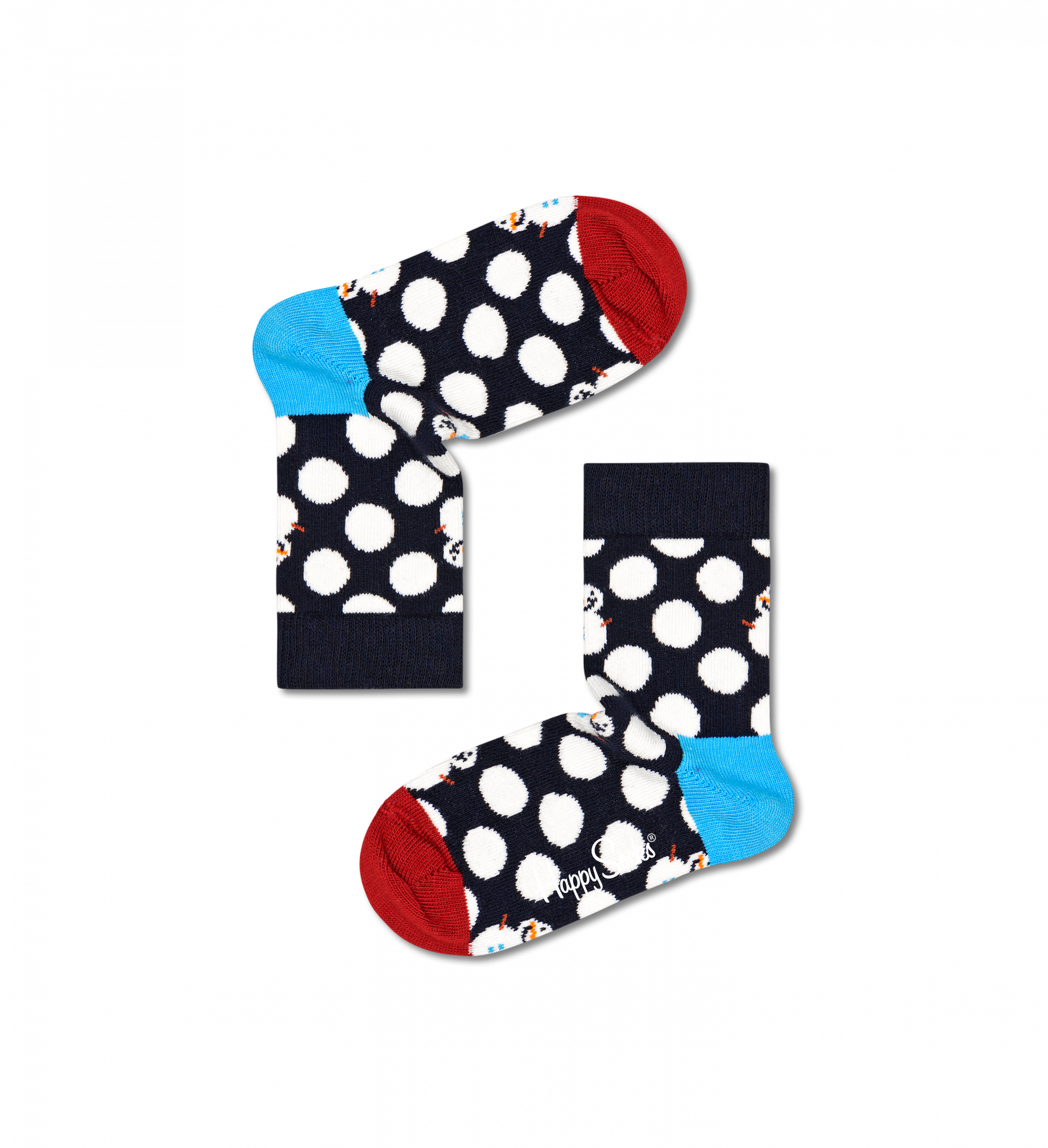 Dětské modré ponožky Happy Socks s puntíky a sněhuláky, vzor Big Dot Snowman