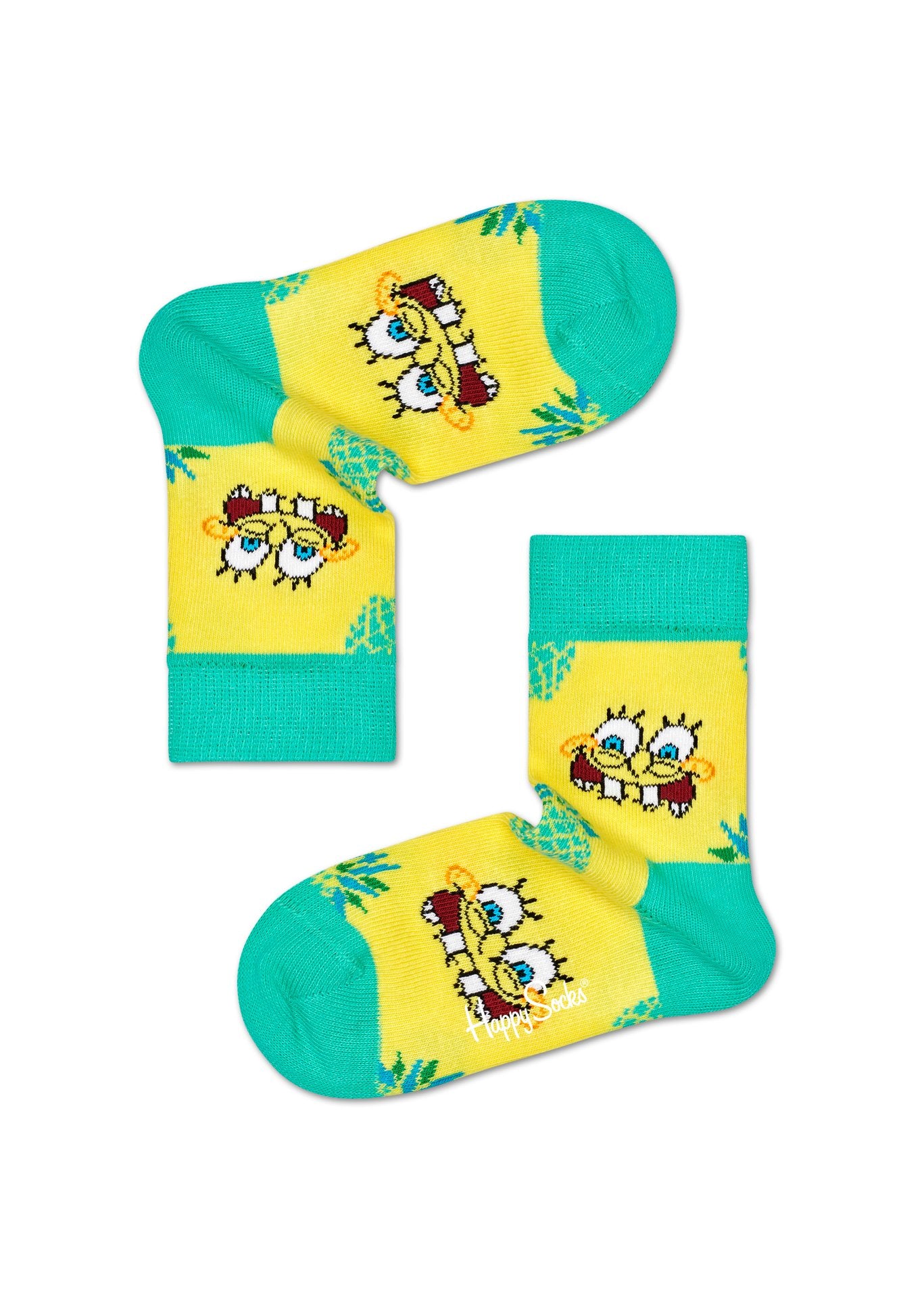 Dětské žluto-zelené ponožky z kolekce Happy Socks x Sponge Bob, vzor Fineapple Surprise