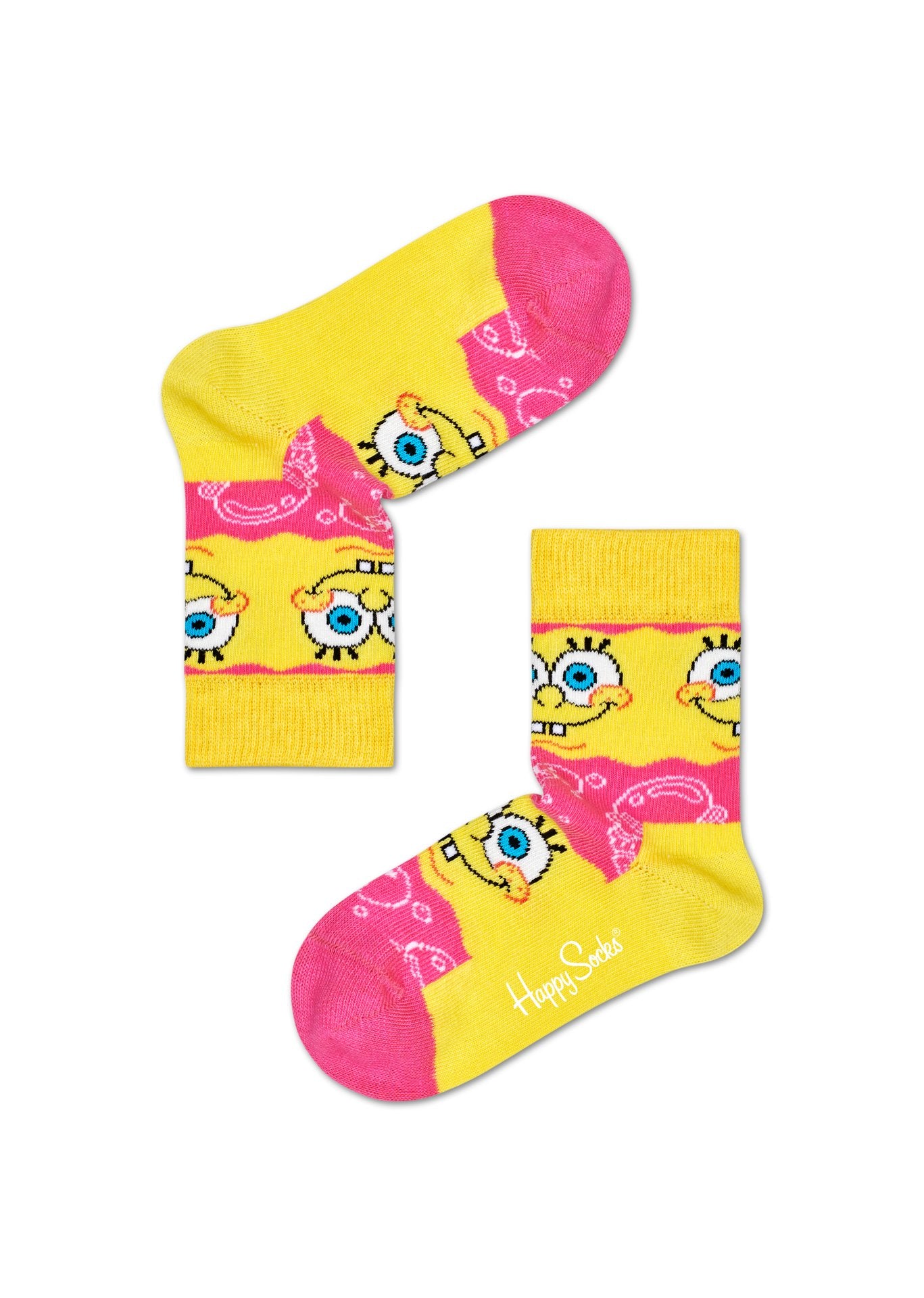 Dětské žluto-růžové ponožky z kolekce Happy Socks x Sponge Bob, vzor Say Cheese Burger