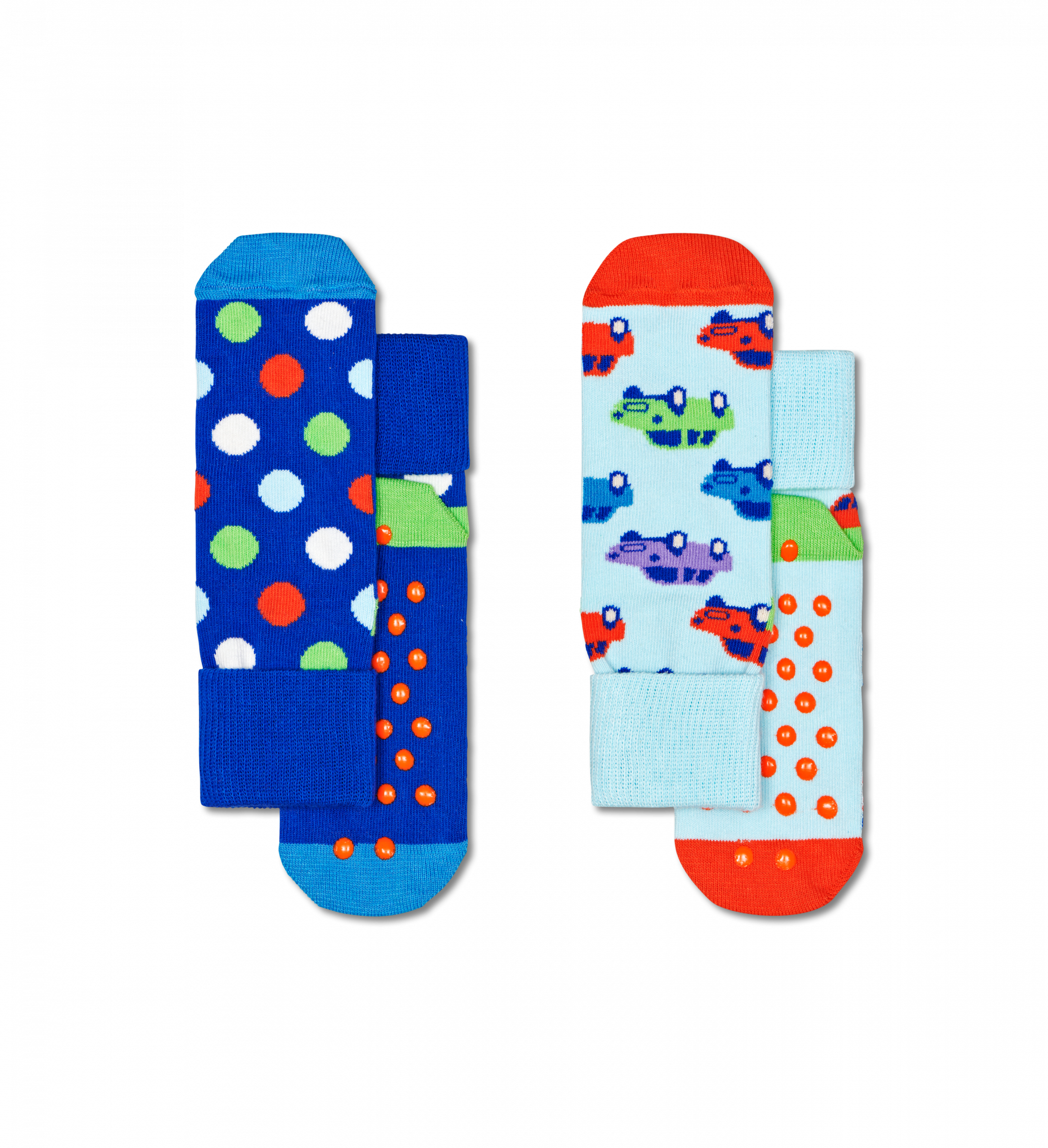 Dětské modré protiskluzové ponožky Happy Socks, vzor Car - 2 páry