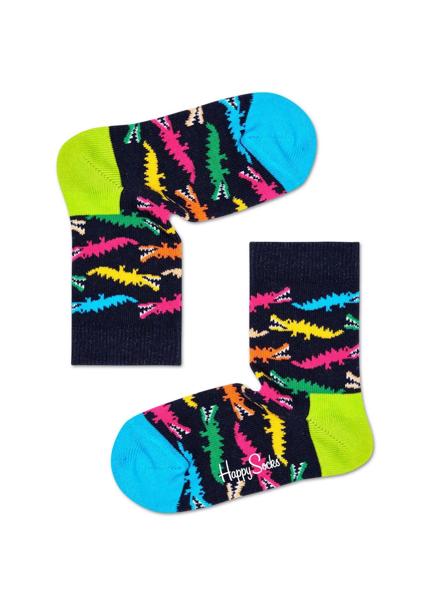 Dětské černé ponožky Happy Socks s barevnými krokodýly, vzor Croco