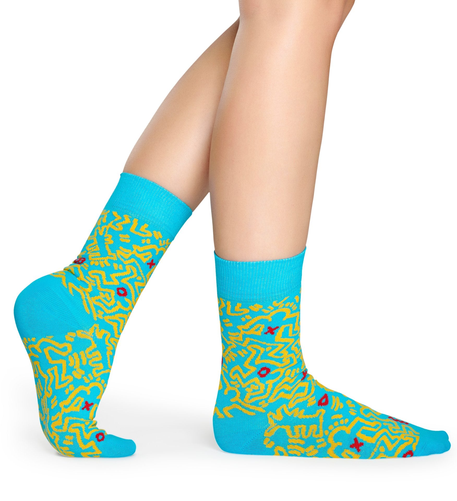Modré ponožky z kolekce Happy Socks x Keith Haring, vzor All Over