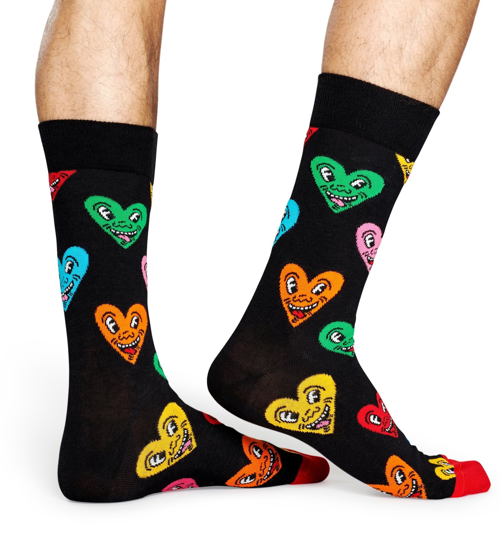Černé ponožky z kolekce Happy Socks x Keith Haring, vzor Heart
