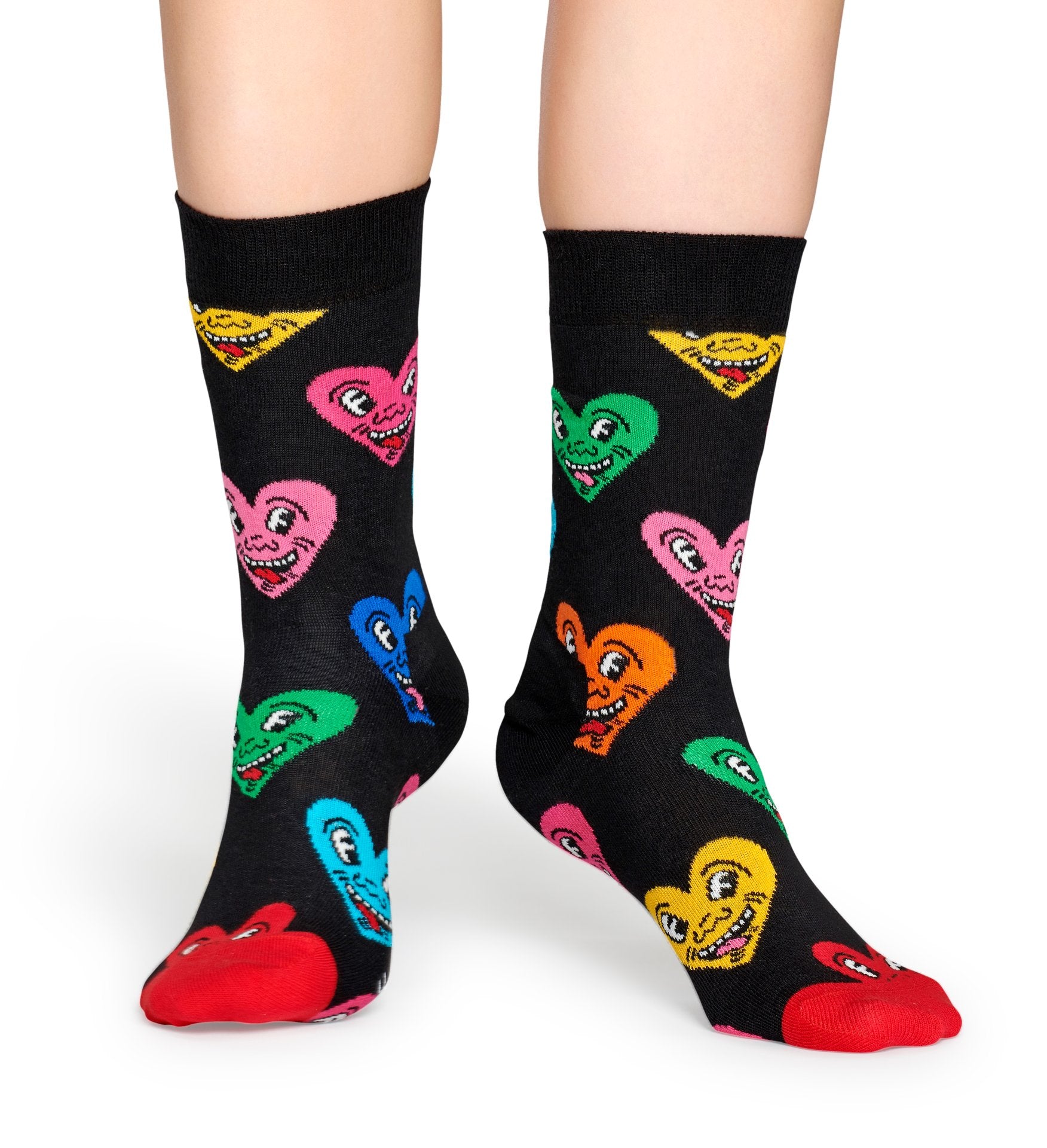 Černé ponožky z kolekce Happy Socks x Keith Haring, vzor Heart