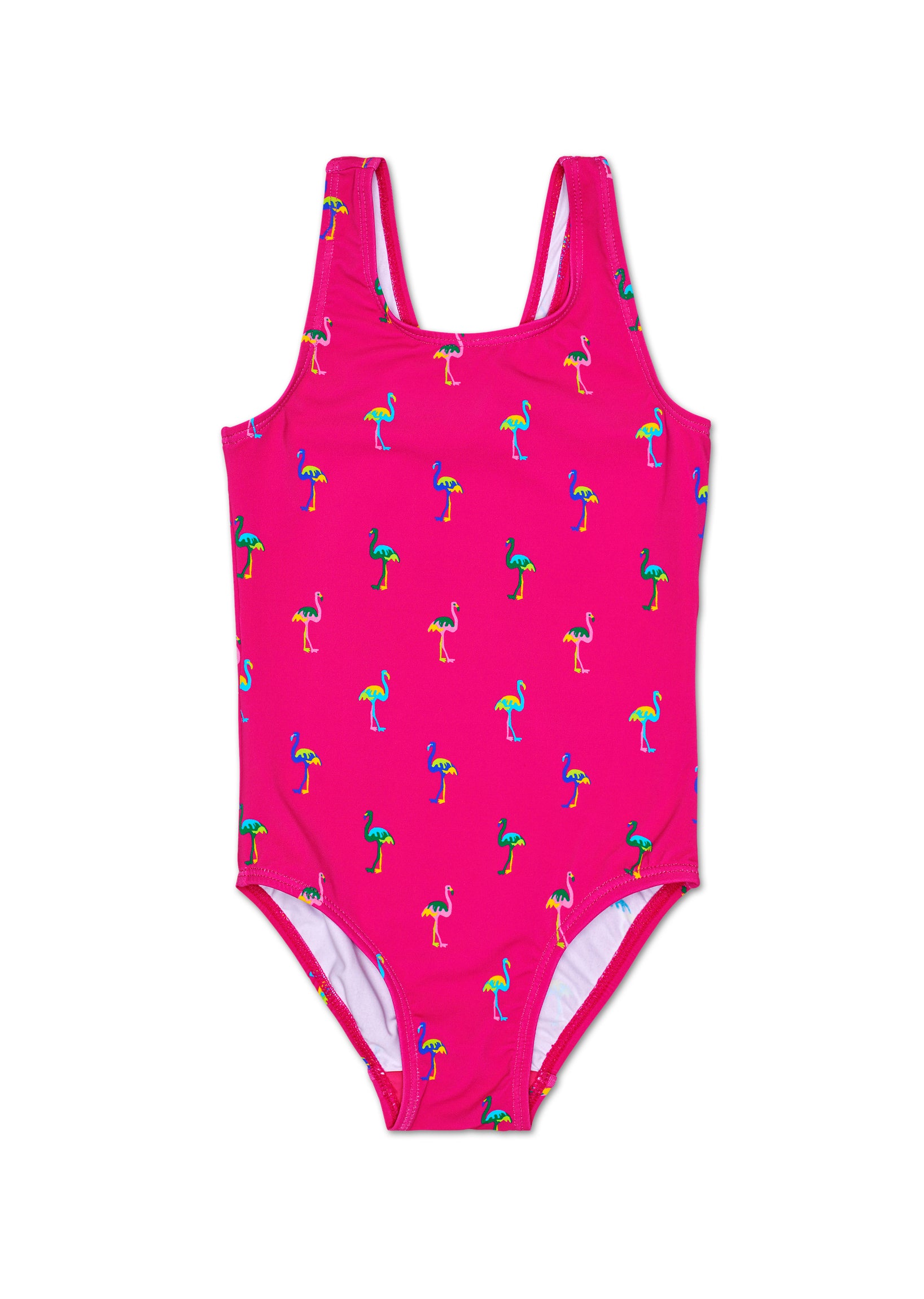 Dětské růžové plavky Happy Socks s plameňáky, vzor Flamingo