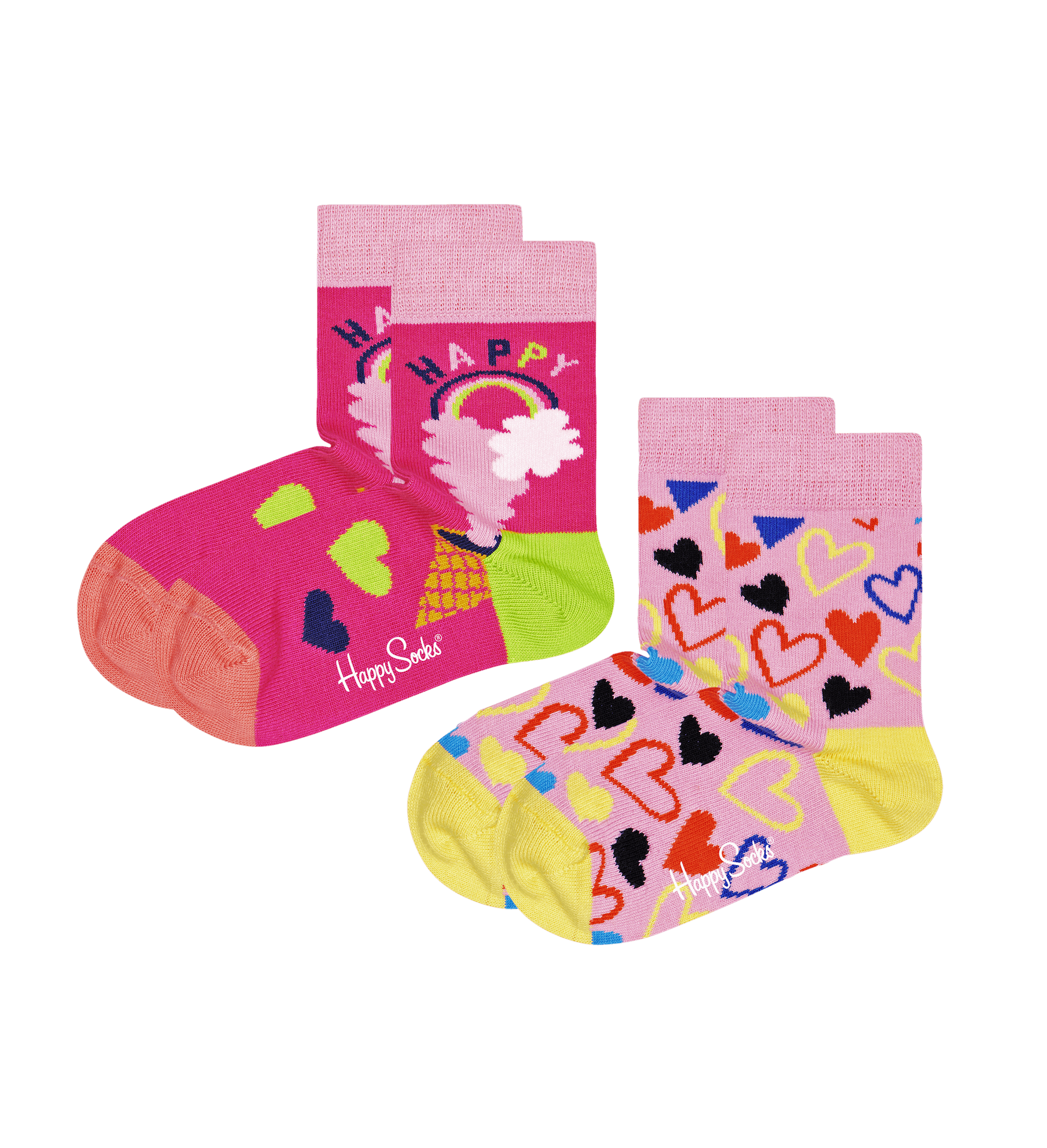 Dětské růžové ponožky Happy Socks, vzor Happy Love - 2 páry