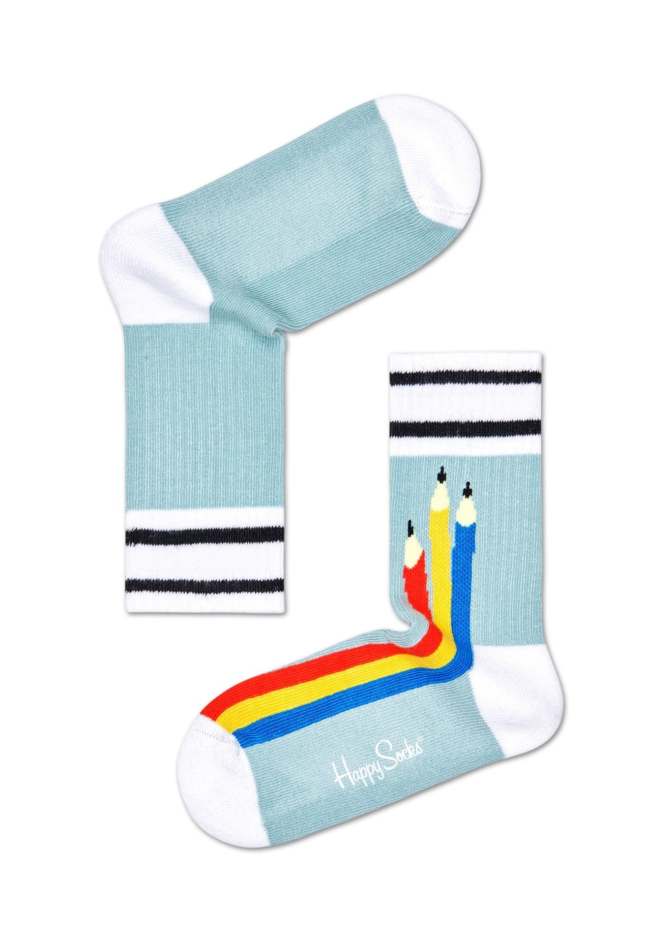 Dětské světle modré vroubkované ponožky Happy Socks s tužkami, vzor Pen