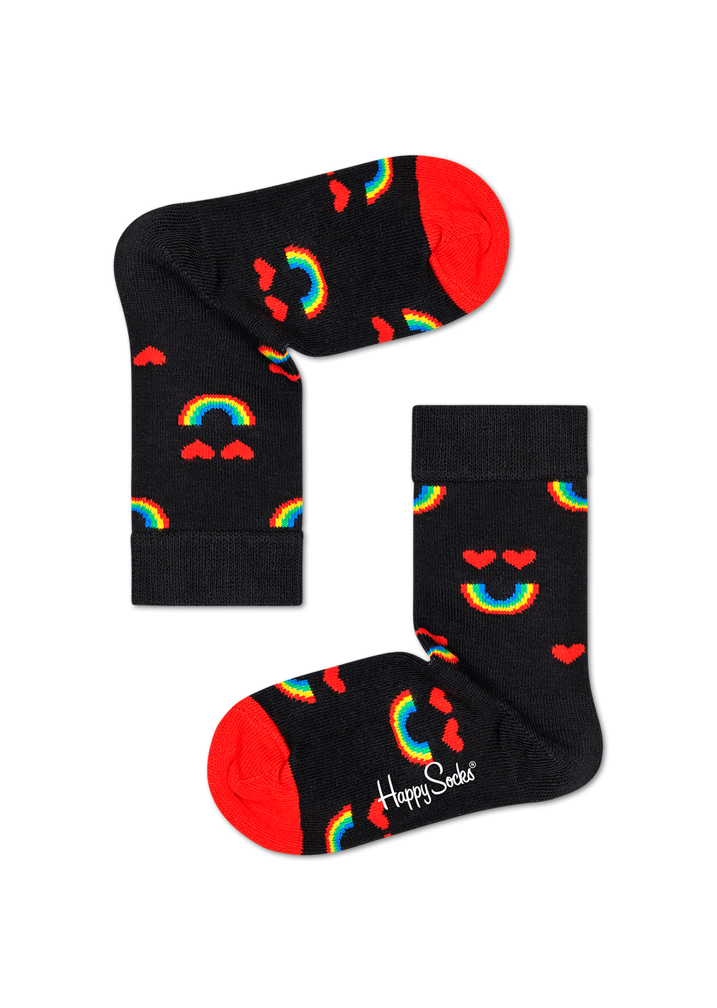 Dětské černé ponožky Happy Socks s duhou, vzor Rainbow Smile