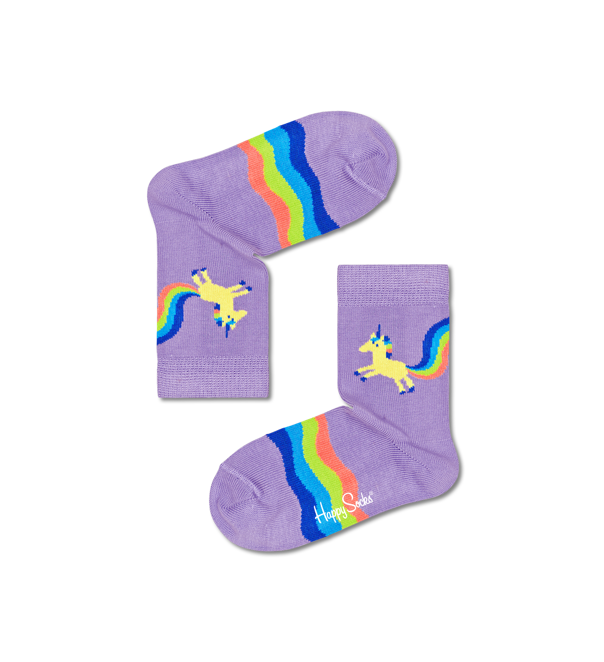 Dětské fialové ponožky Happy Socks s jednorožcem, vzor Rainbow Tail