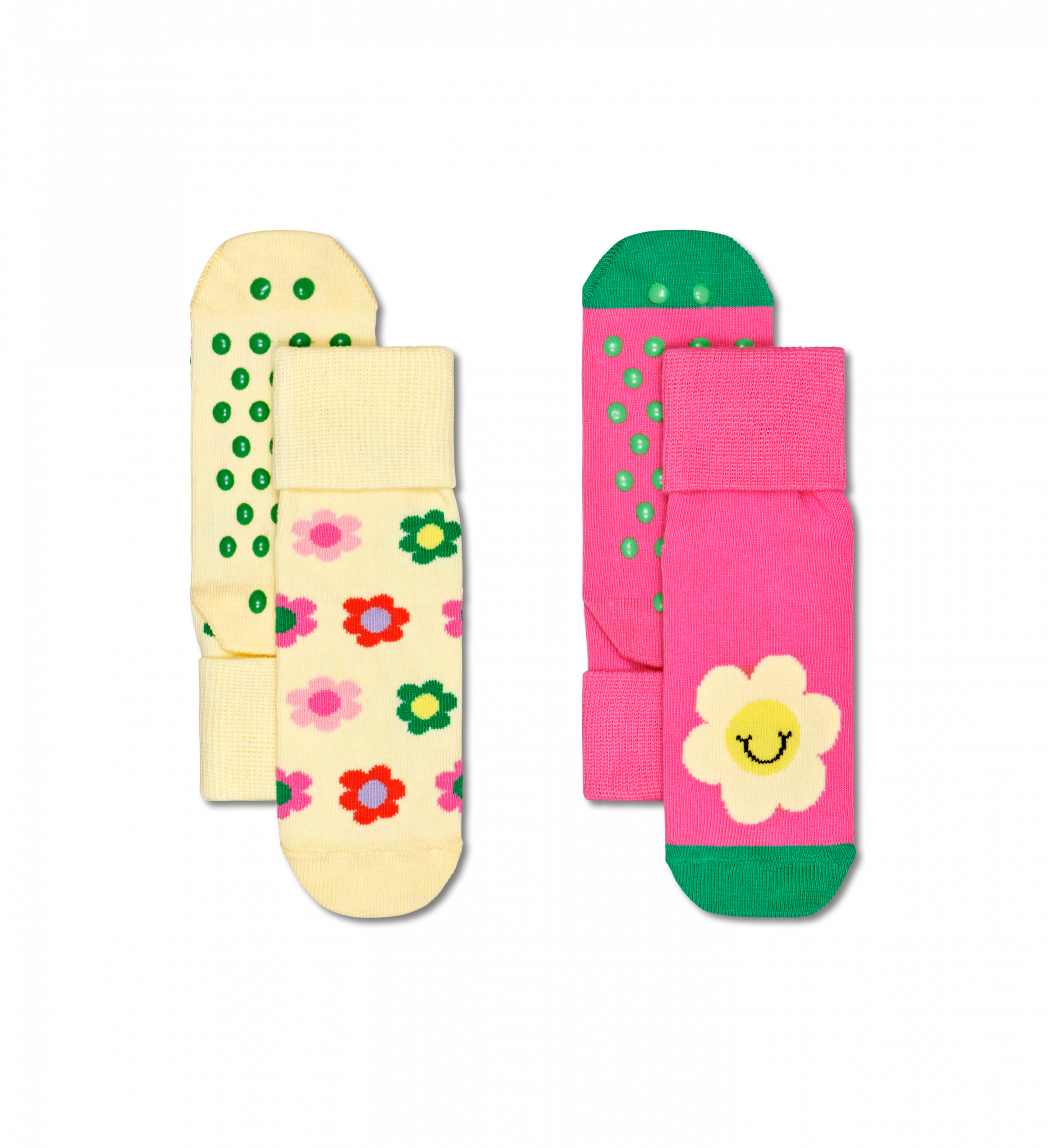 Dětské protiskluzové ponožky Happy Socks, vzor Smiley Daisy - 2 páry