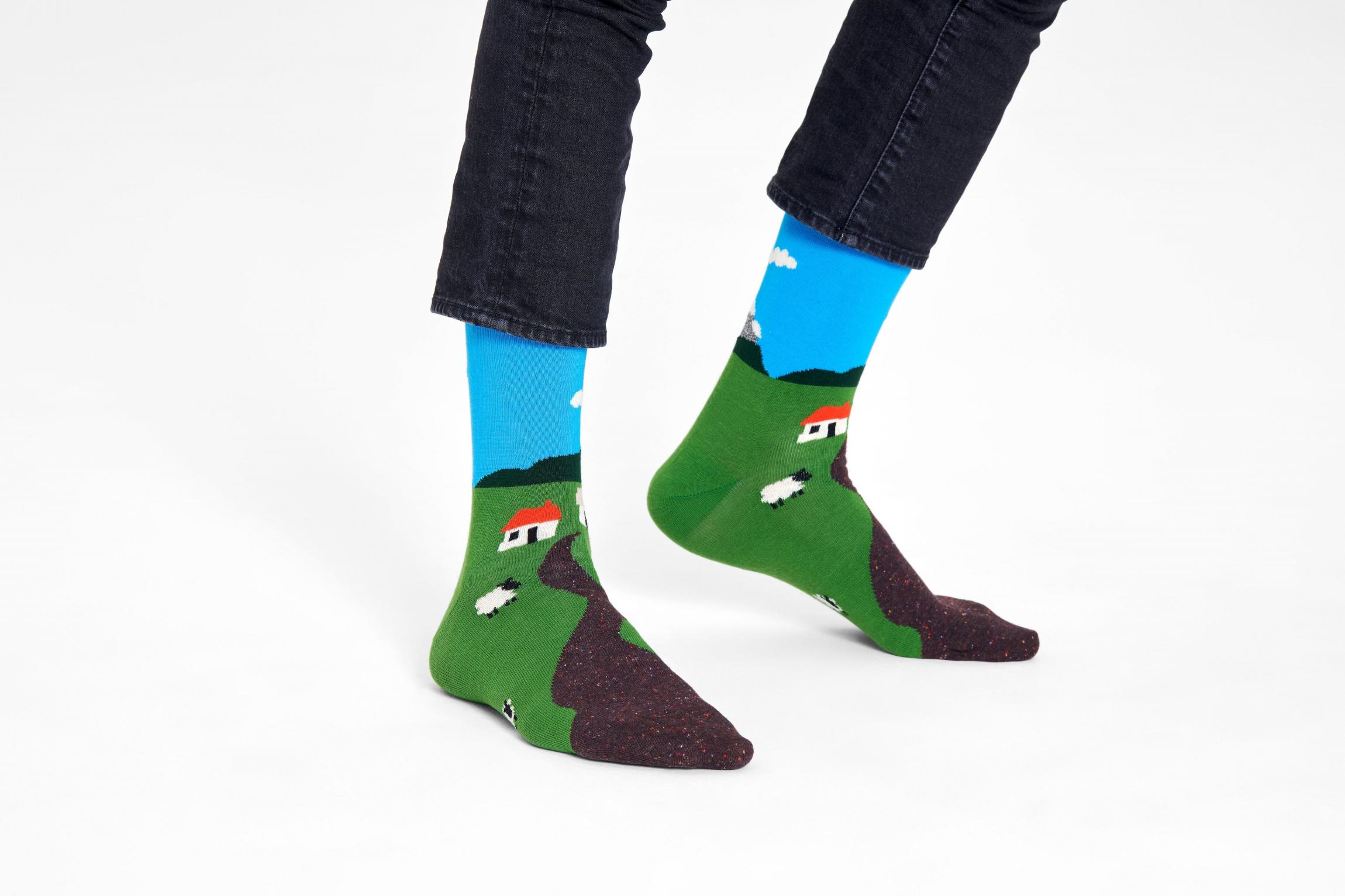 Modro-zelené ponožky Happy Socks, vzor Little House On The Moorland