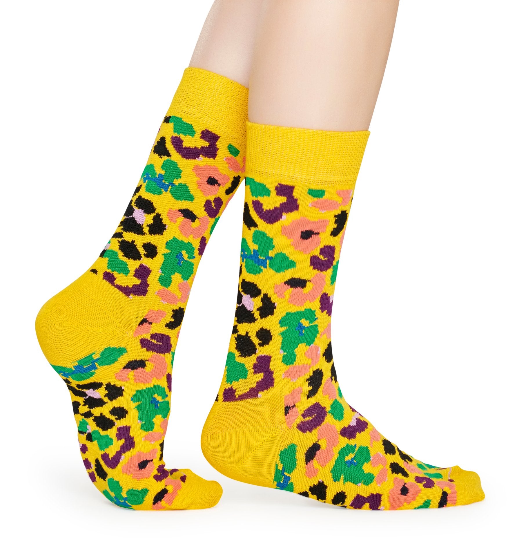 Žluté ponožky Happy Socks s leopardím vzorem, vzor Multi Leopard