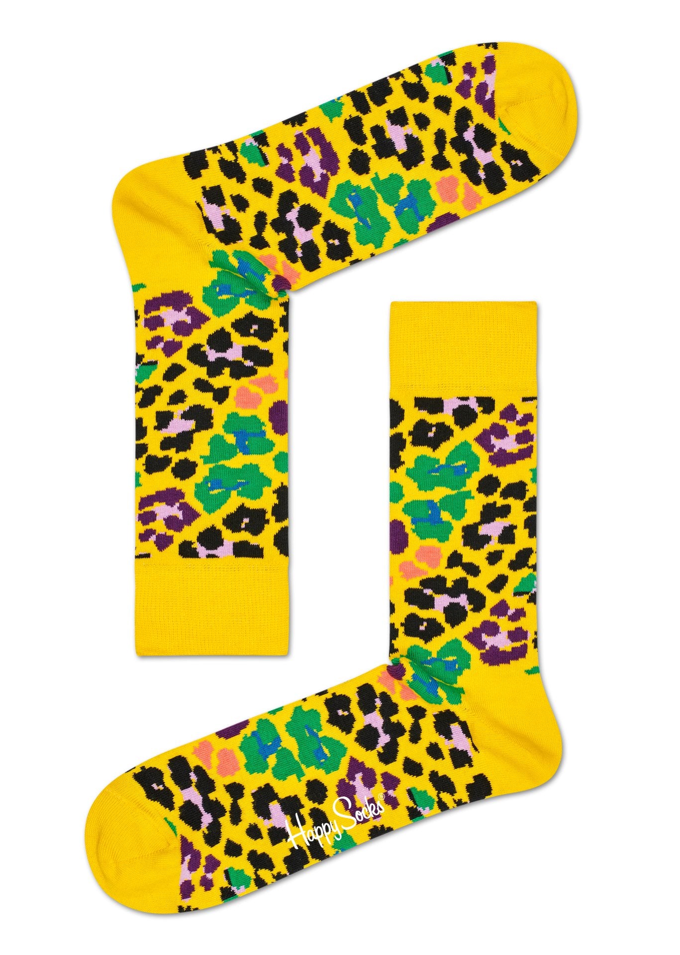 Žluté ponožky Happy Socks s leopardím vzorem, vzor Multi Leopard