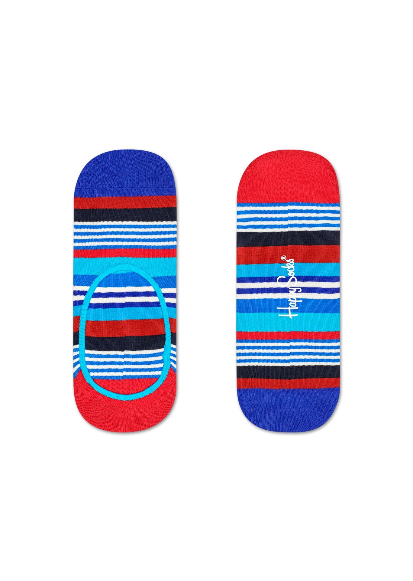 Modré nízké ponožky Happy Socks s barevnými pruhy, vzor Multi Stripe