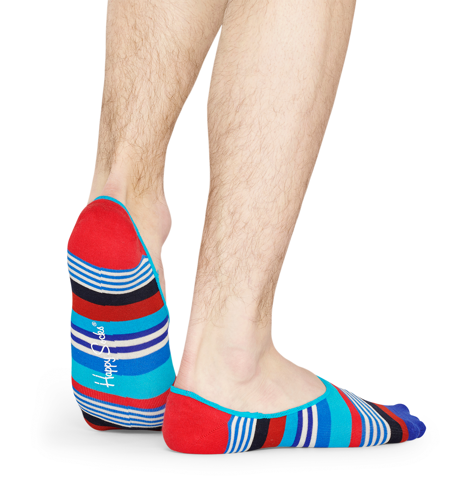 Modré nízké ponožky Happy Socks s barevnými pruhy, vzor Multi Stripe