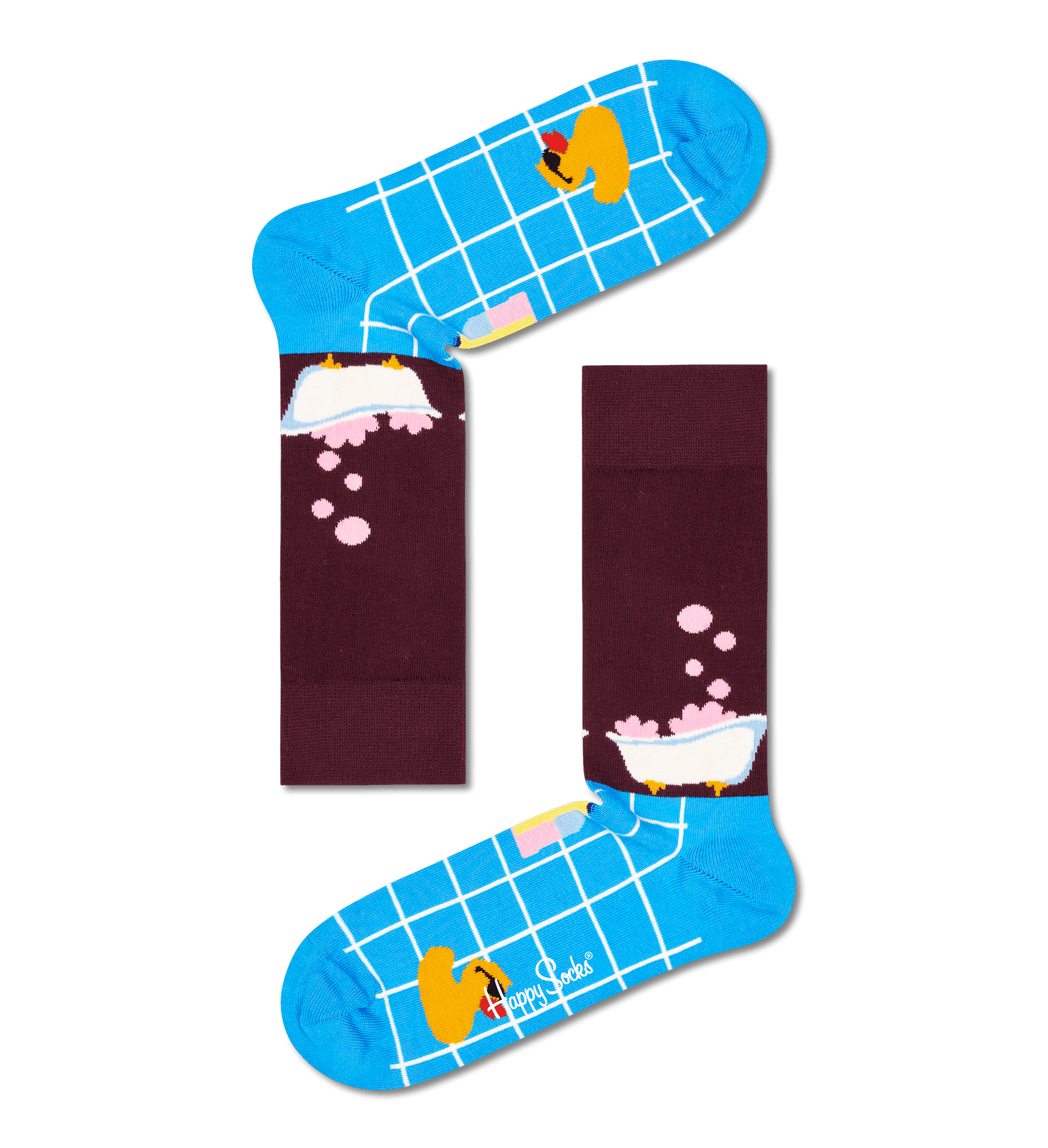 Modro-hnědé ponožky Happy Socks s kachničkou, vzor Me Time