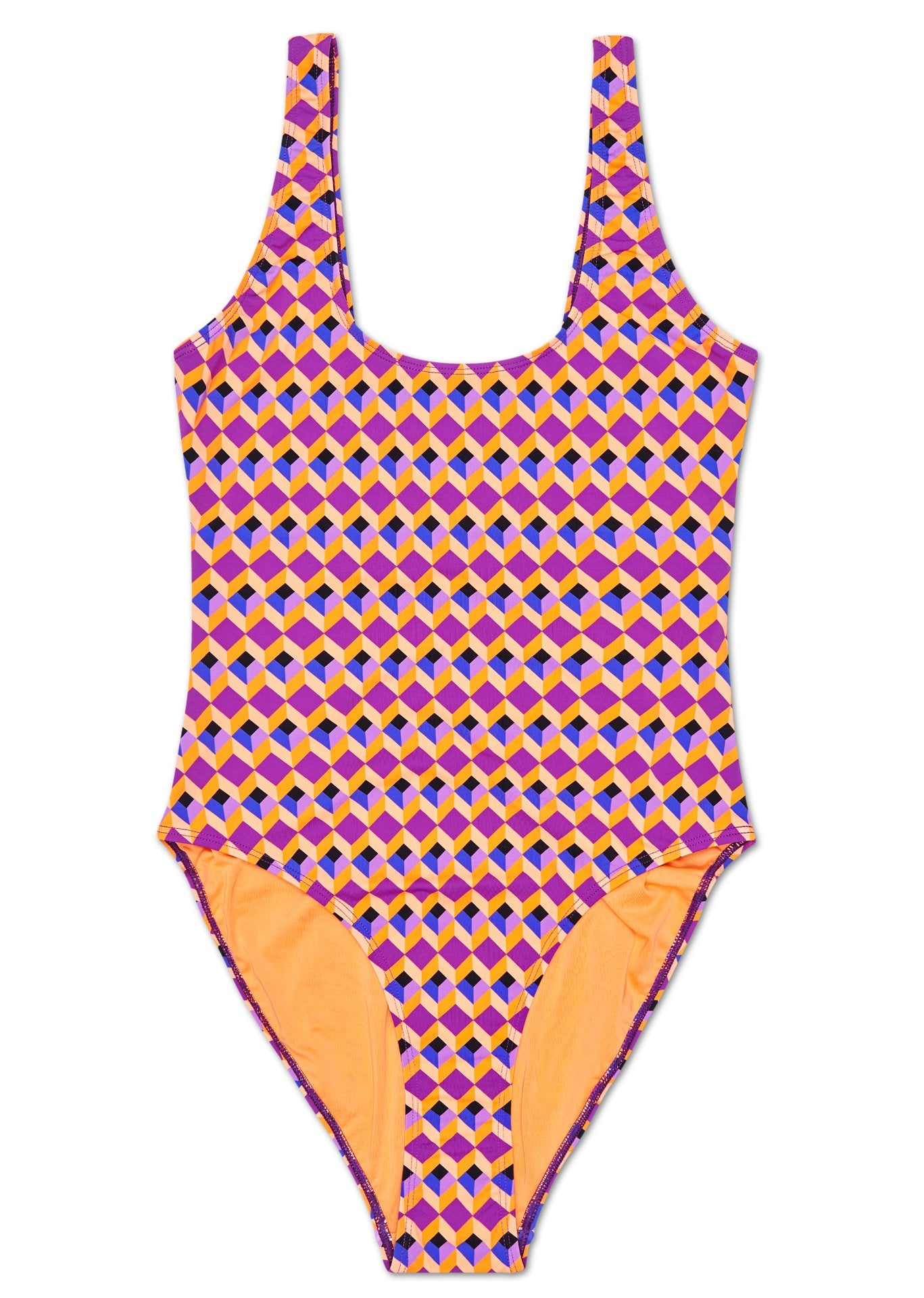 Růžovo-fialové dámské plavky Happy Socks, vzor Optic Square