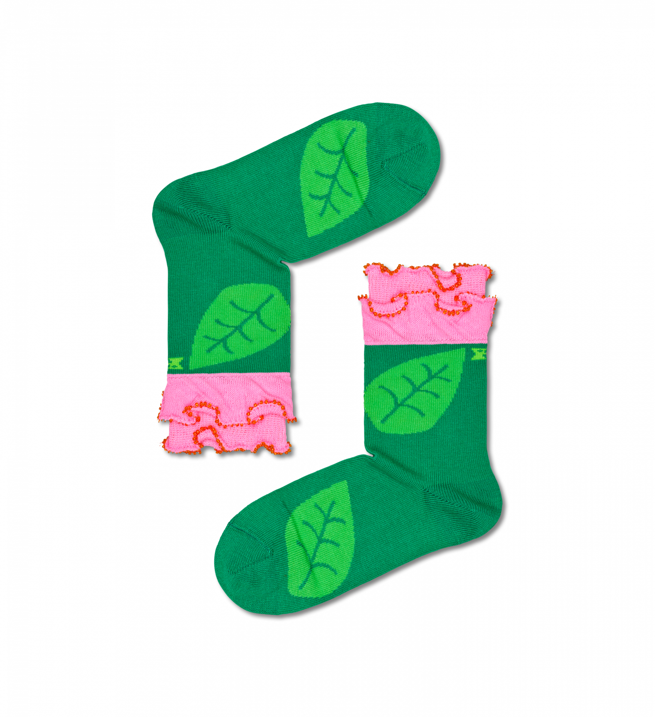 Dětské zeleno-růžové ponožky Happy Socks s růží, vzor Flower
