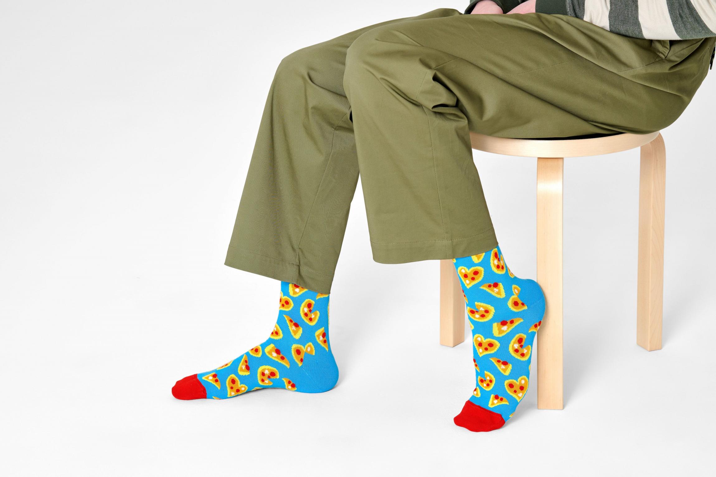Modré ponožky Happy Socks, vzor Pizza Love