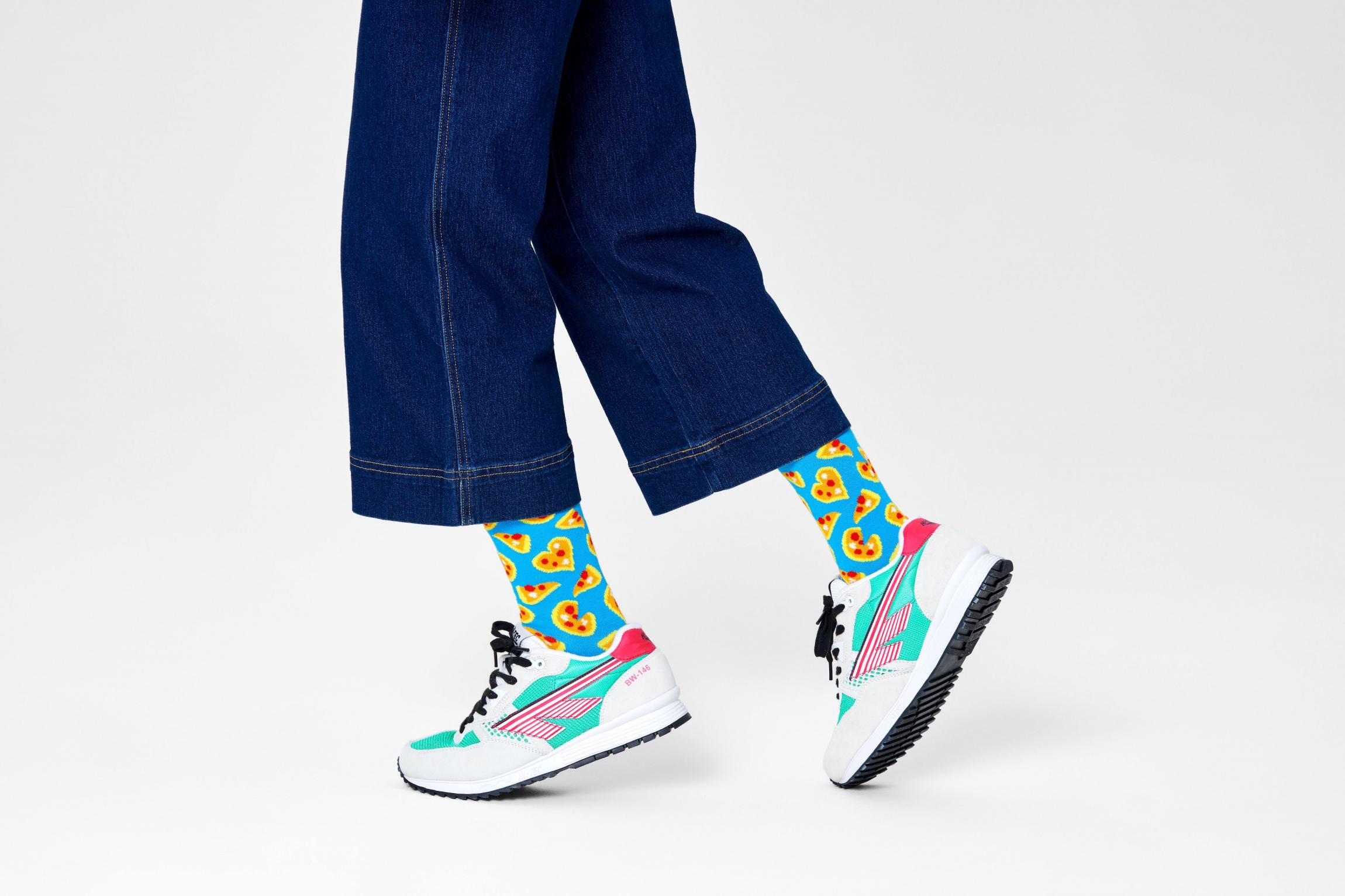 Modré ponožky Happy Socks, vzor Pizza Love