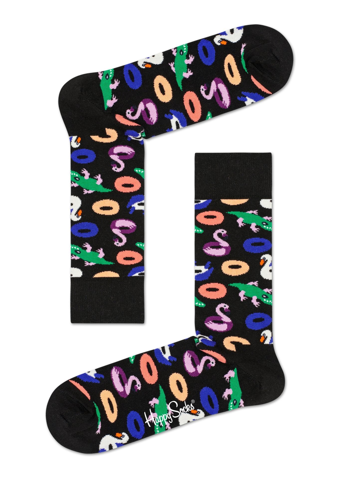 Černé ponožky Happy Socks s nafukovacími zvířátky, vzor Pool Party