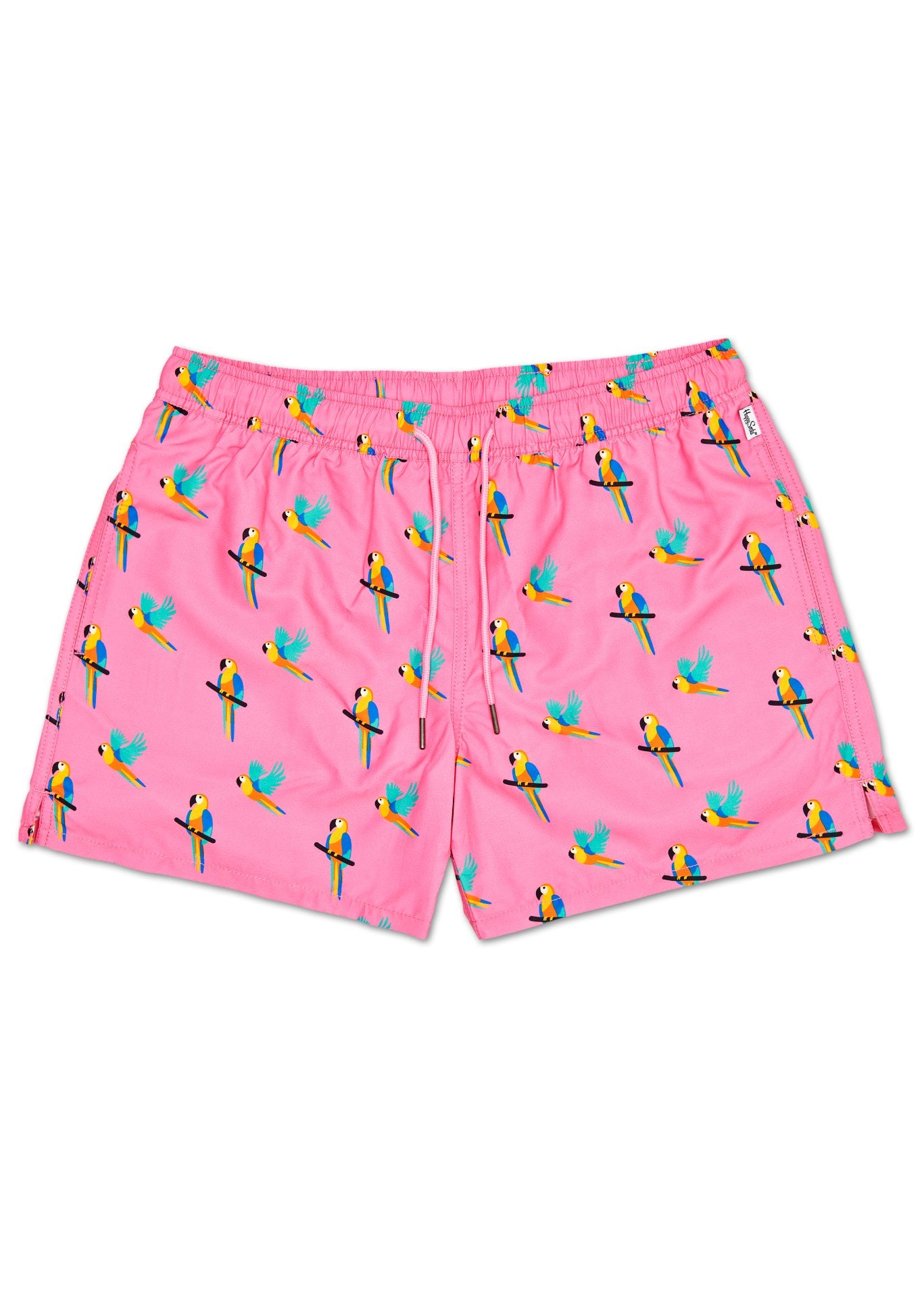 Růžové pánské plavky Happy Socks s papoušky, vzor Parrot