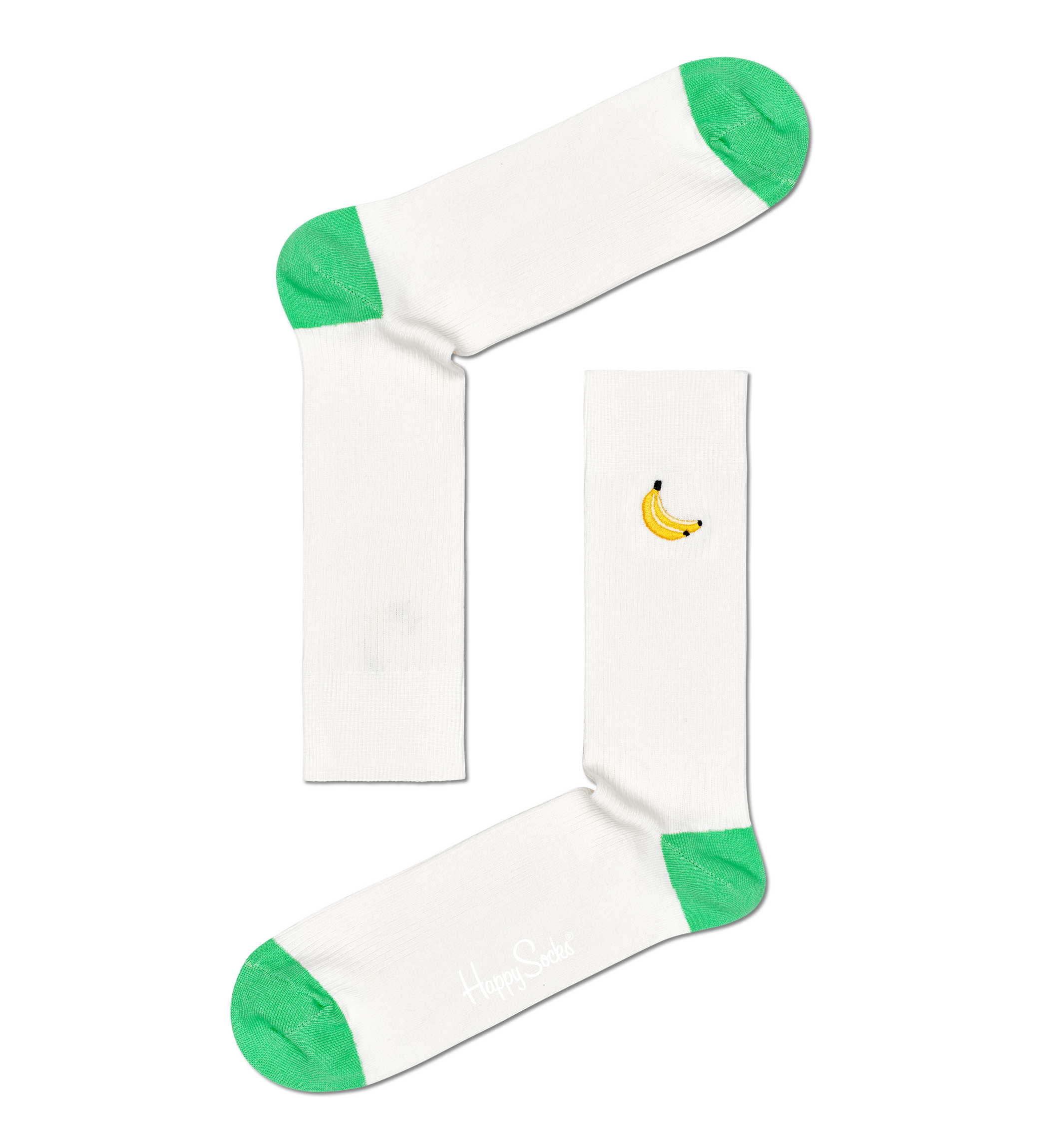 Bílé vroubkované ponožky Happy Socks s vyšitým banánem, vzor Banana