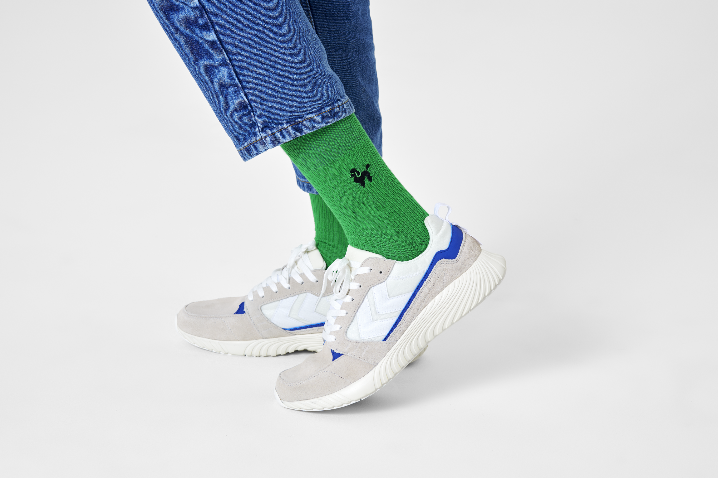 Zelené vroubkované ponožky Happy Socks s vyšitým pudlem, vzor Poodle