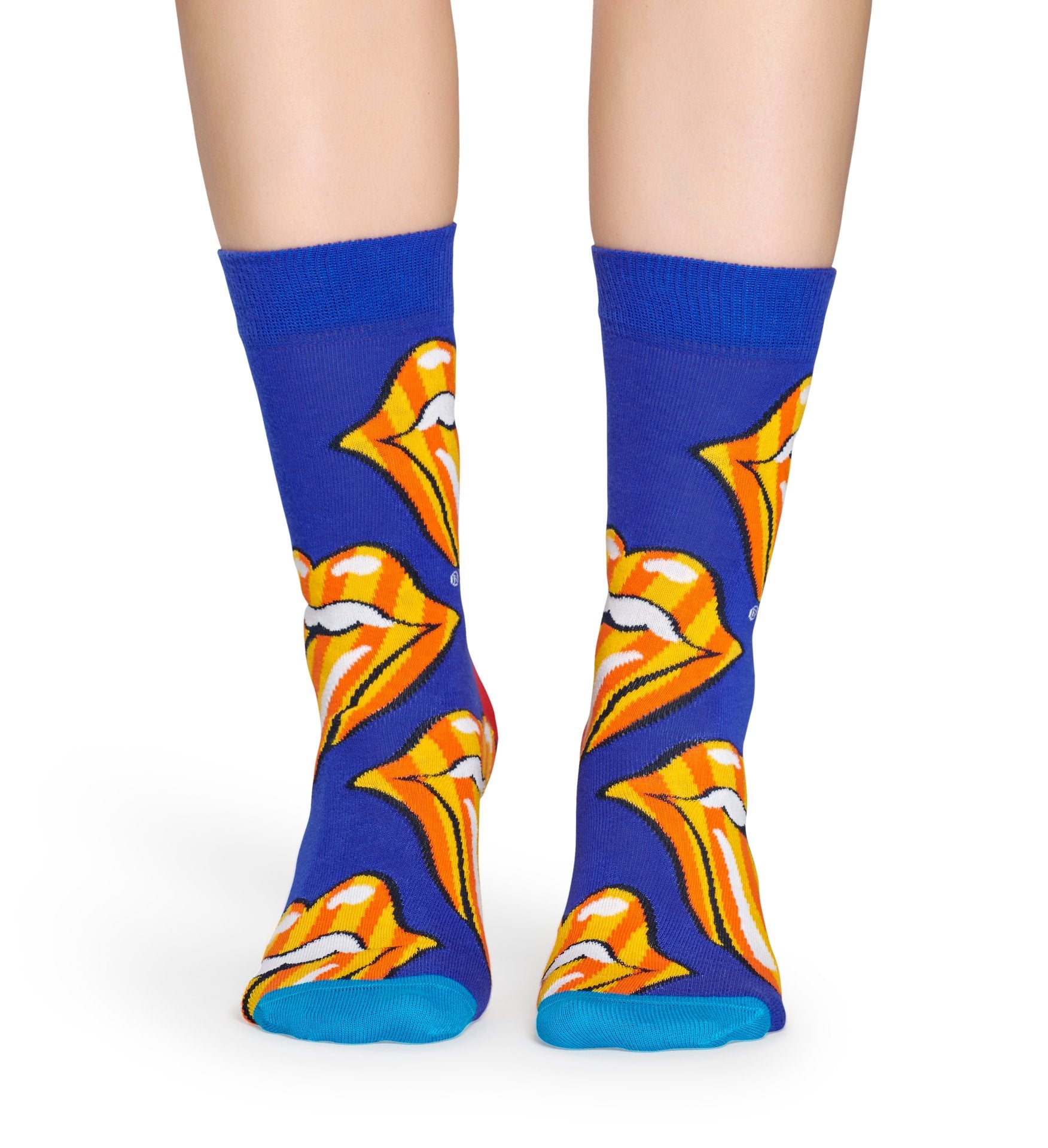 Modré ponožky s vypláznutým jazykem z kolekce Happy Socks x Rolling Stones, vzor Tumbling Stripes