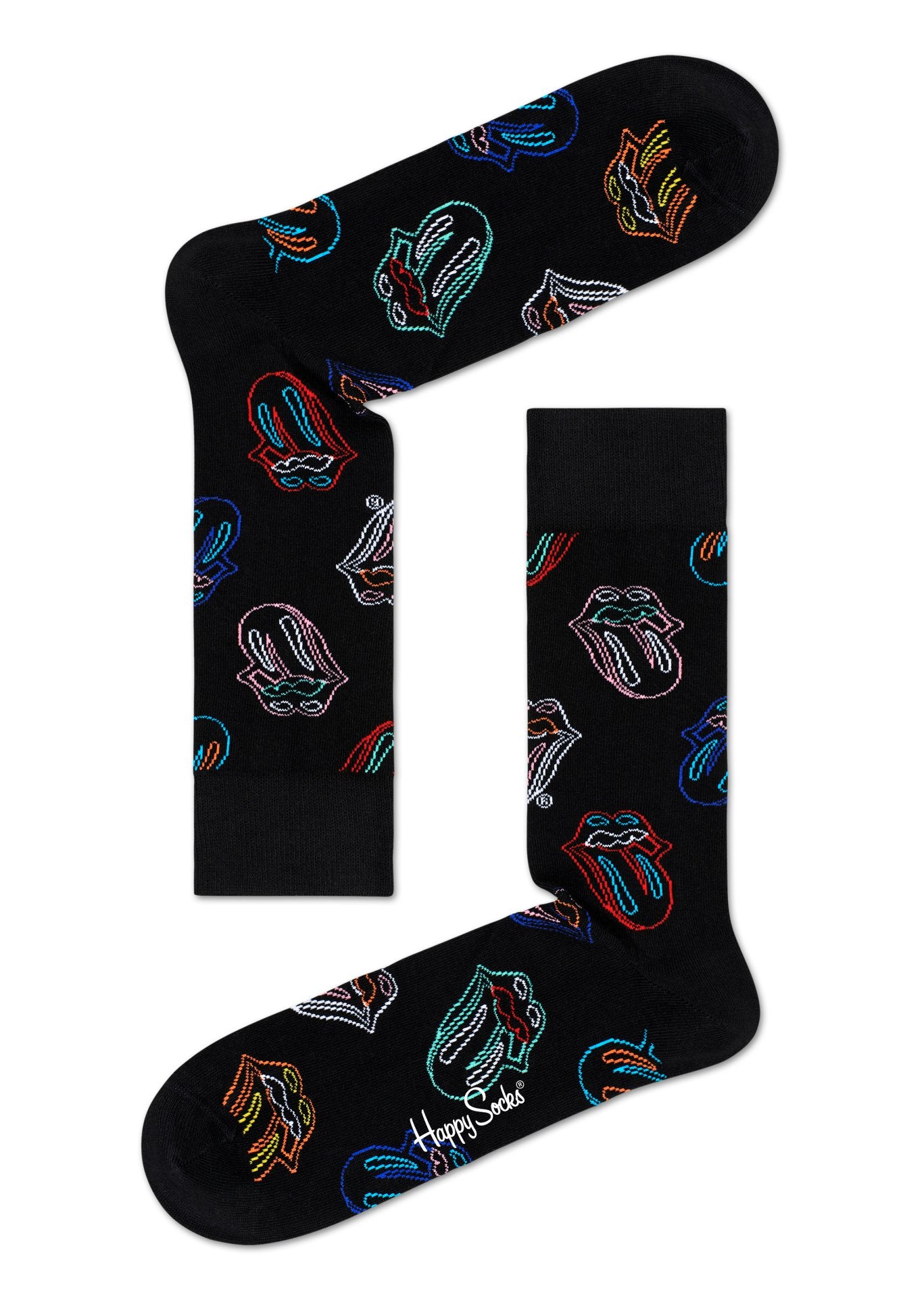 Černé ponožky s vypláznutým jazykem z kolekce Happy Socks x Rolling Stones, vzor Midnight Ramble