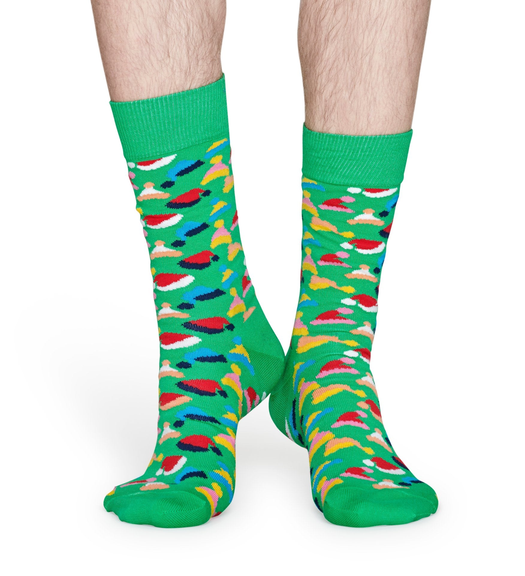 Zelené ponožky Happy Socks s čepičkami, vzor Santas Hats