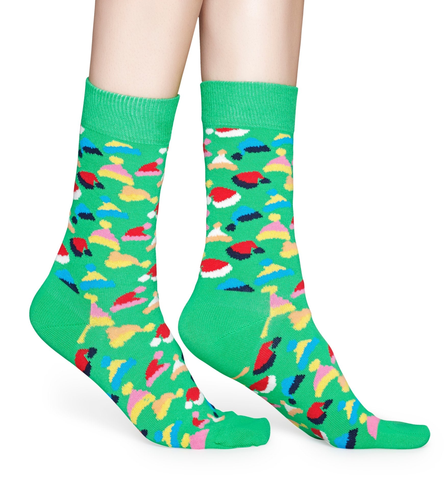 Zelené ponožky Happy Socks s čepičkami, vzor Santas Hats