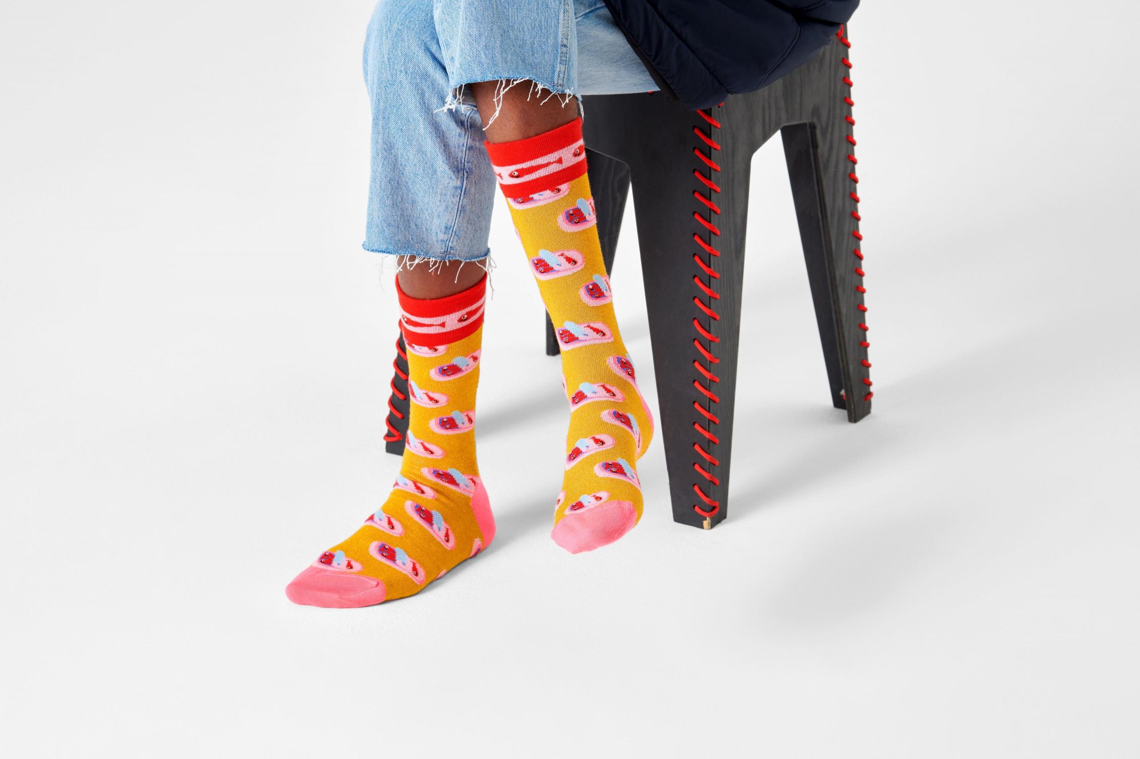 Žluté ponožky Happy Socks se sardinkami, vzor Sardines In A Tin