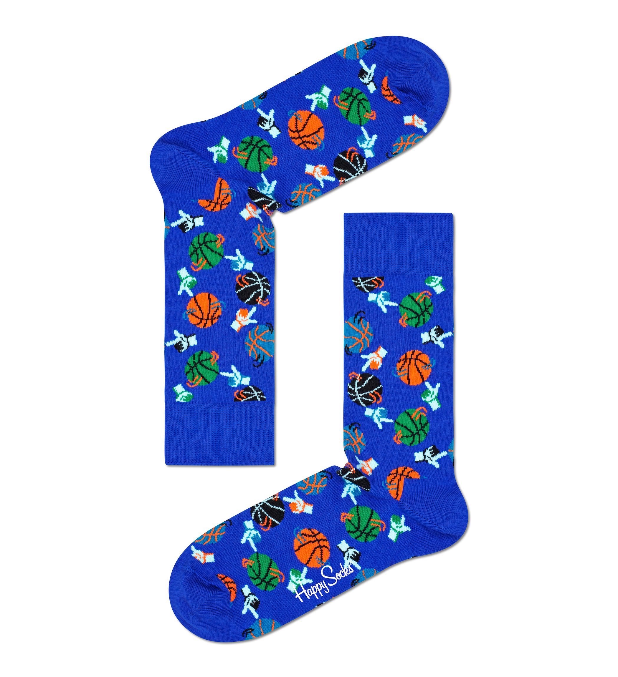 Modré ponožky Happy Socks s basketbalovými míči, vzor Basketball