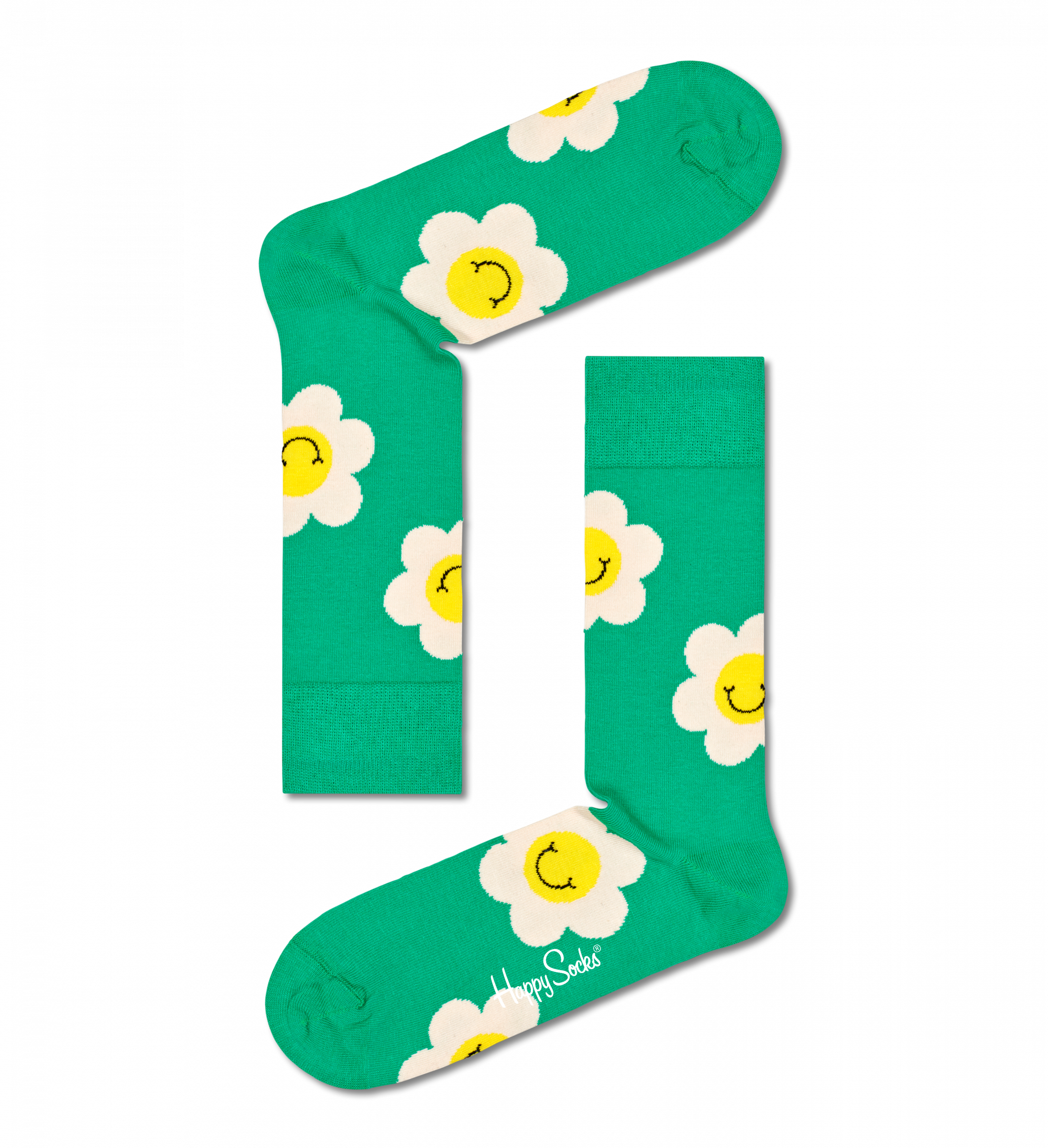 Zelené ponožky Happy Socks s kopretinami, vzor Smiley Daisy