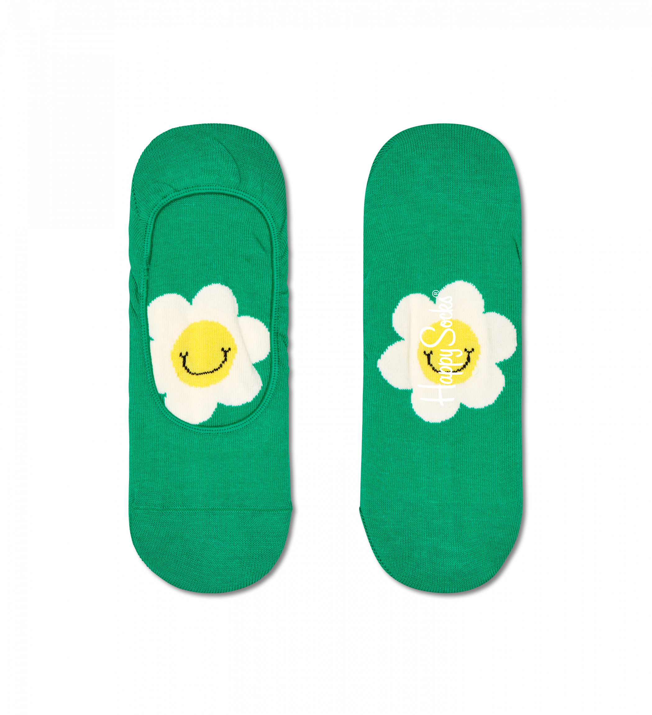 Zelené nízké ponožky Happy Socks s kopretinami, vzor Smiley Daisy