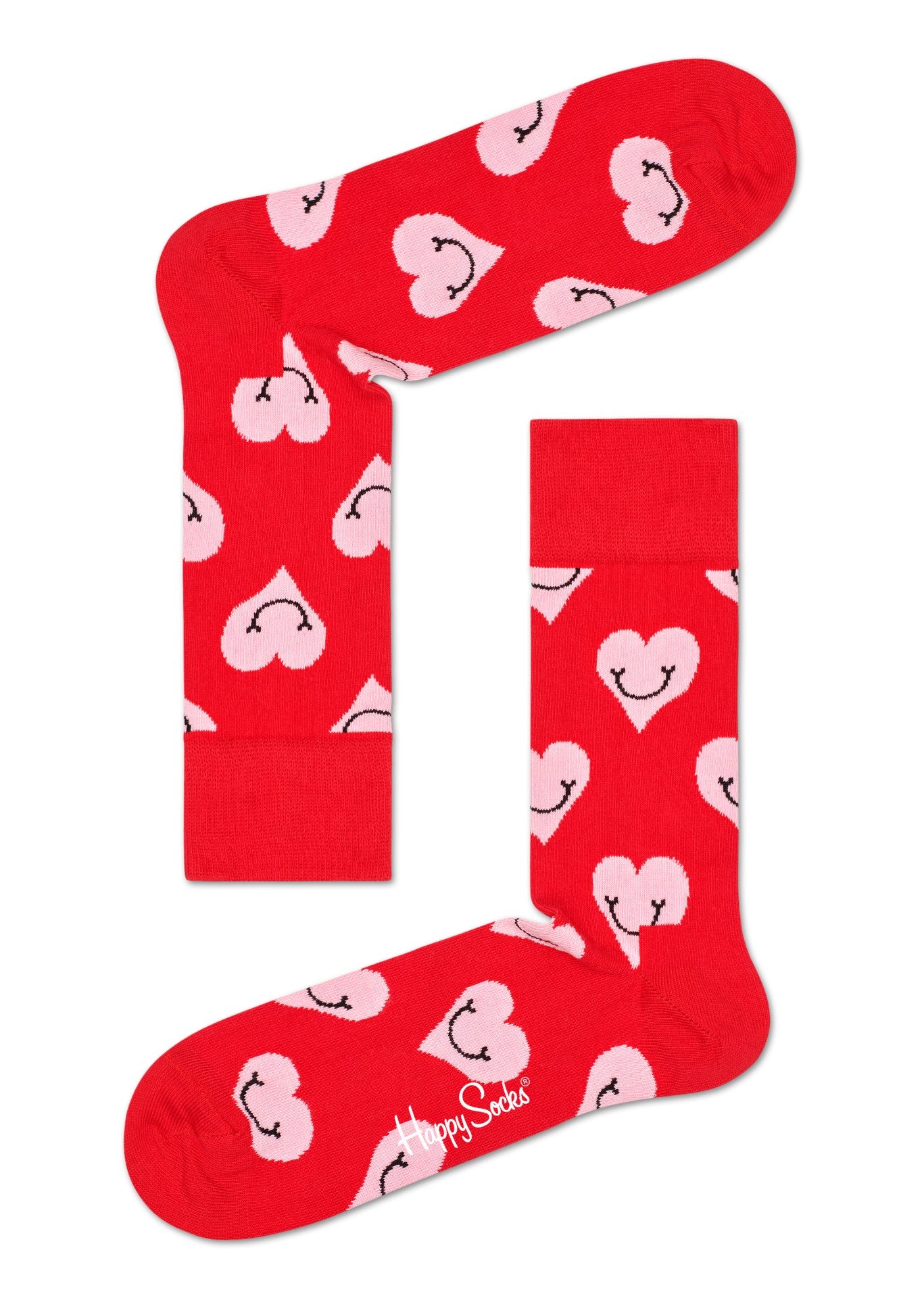 Červené ponožky Happy Socks s růžovými srdíčky, vzor Smiley Heart