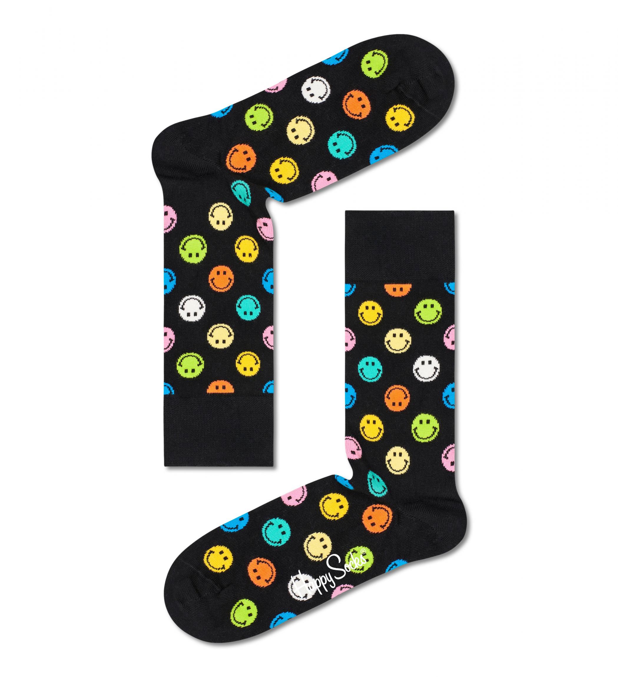 Černé ponožky Happy Socks x Smiley, vzor Big Smiley Dot