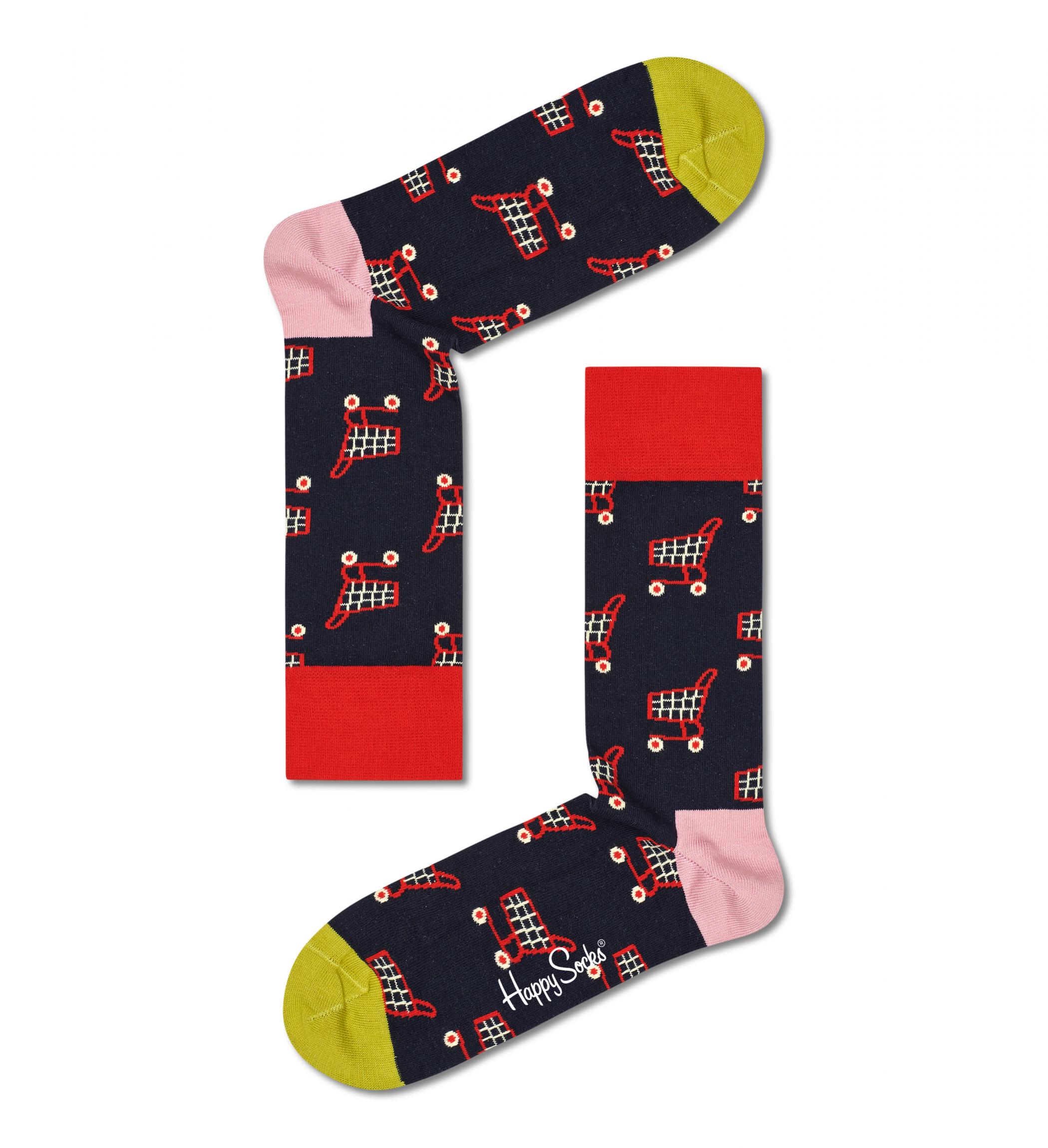 Černé ponožky Happy Socks s nákupním vozíkem, vzor Shop Til You Drop