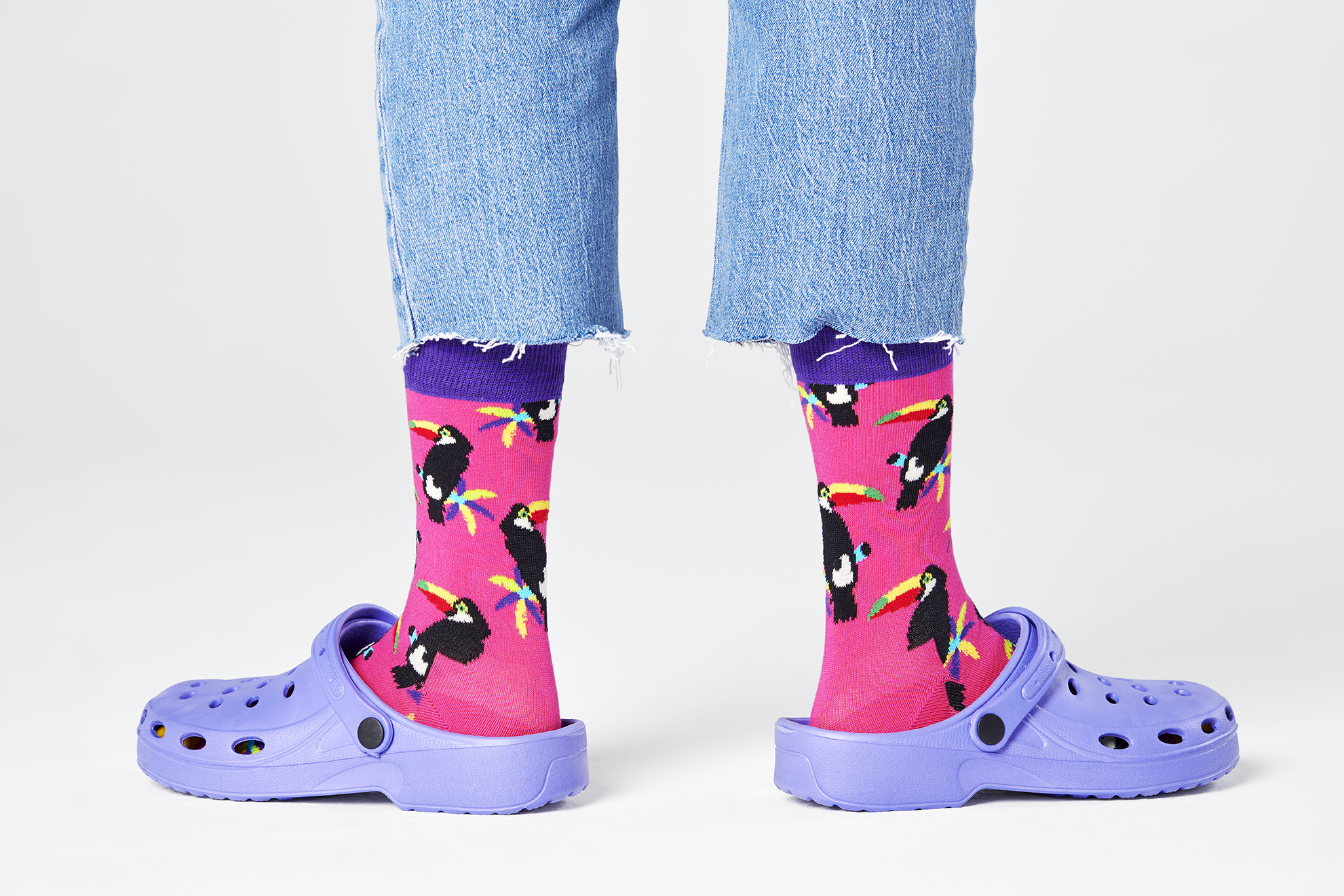 Růžové ponožky Happy Socks s tukanem, vzor Toucan