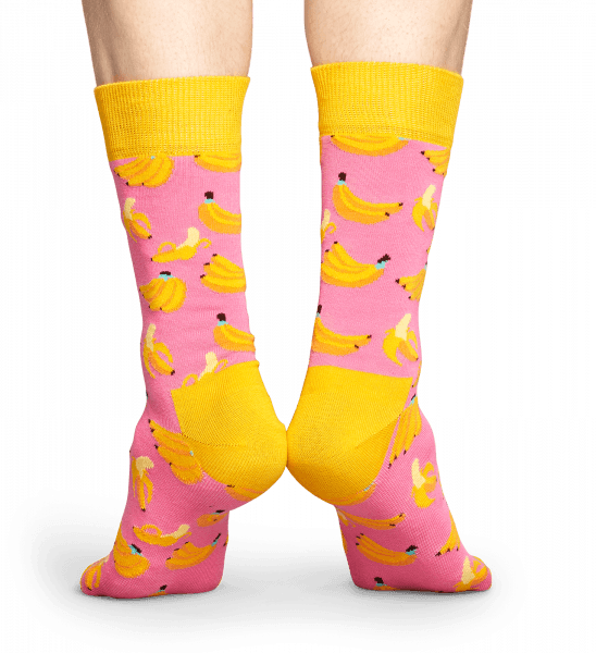 Růžové ponožky Happy Socks se žlutými banány, vzor Banana