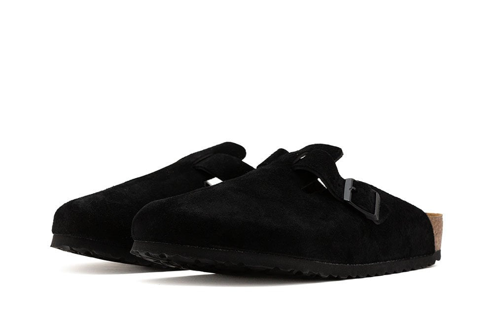 Černé pantofle Birkenstock Boston SFB Suede Leather