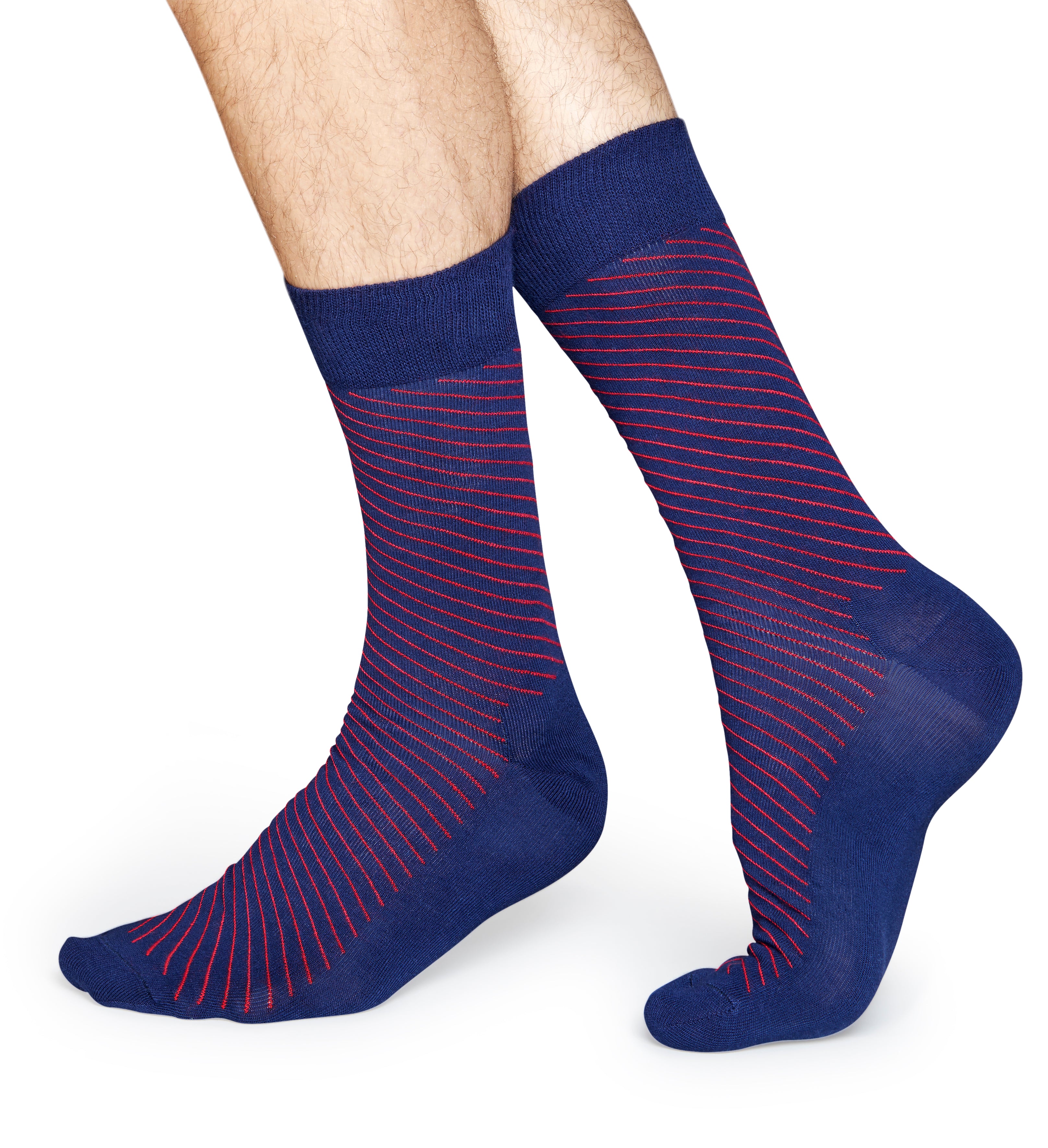 Modré ponožky Happy Socks se šikmými červenými proužky