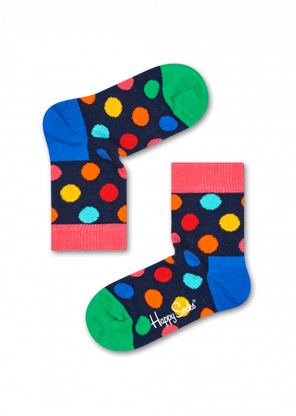 Dětské tmavě modré ponožky Happy Socks s barevnými puntíky, vzor Big Dot