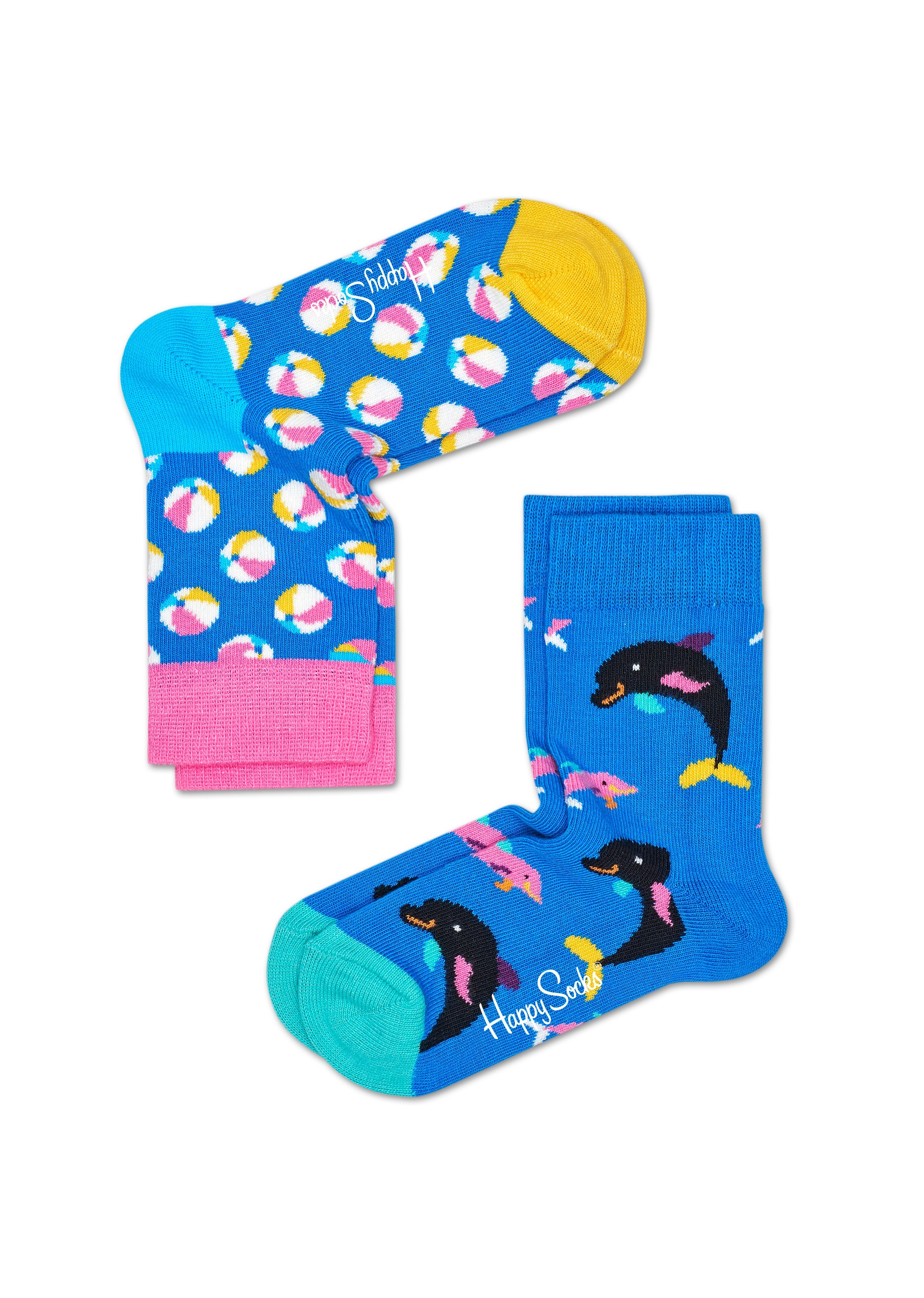 Dětské barevné ponožky Happy Socks, dva páry – vzory Balls a Dolphins