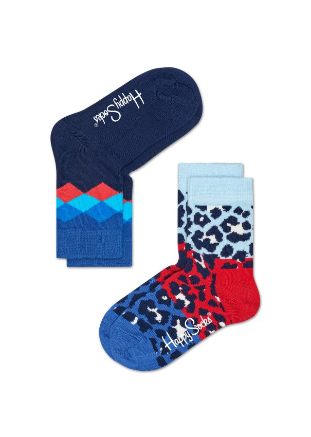 Dětské barevné ponožky Happy Socks, dva páry – Argyle a Leopard