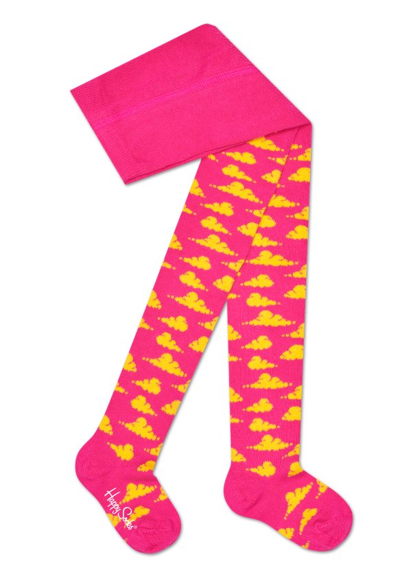 Dětské růžové punčochy Happy Socks se žlutými mráčky, vzor Clouds
