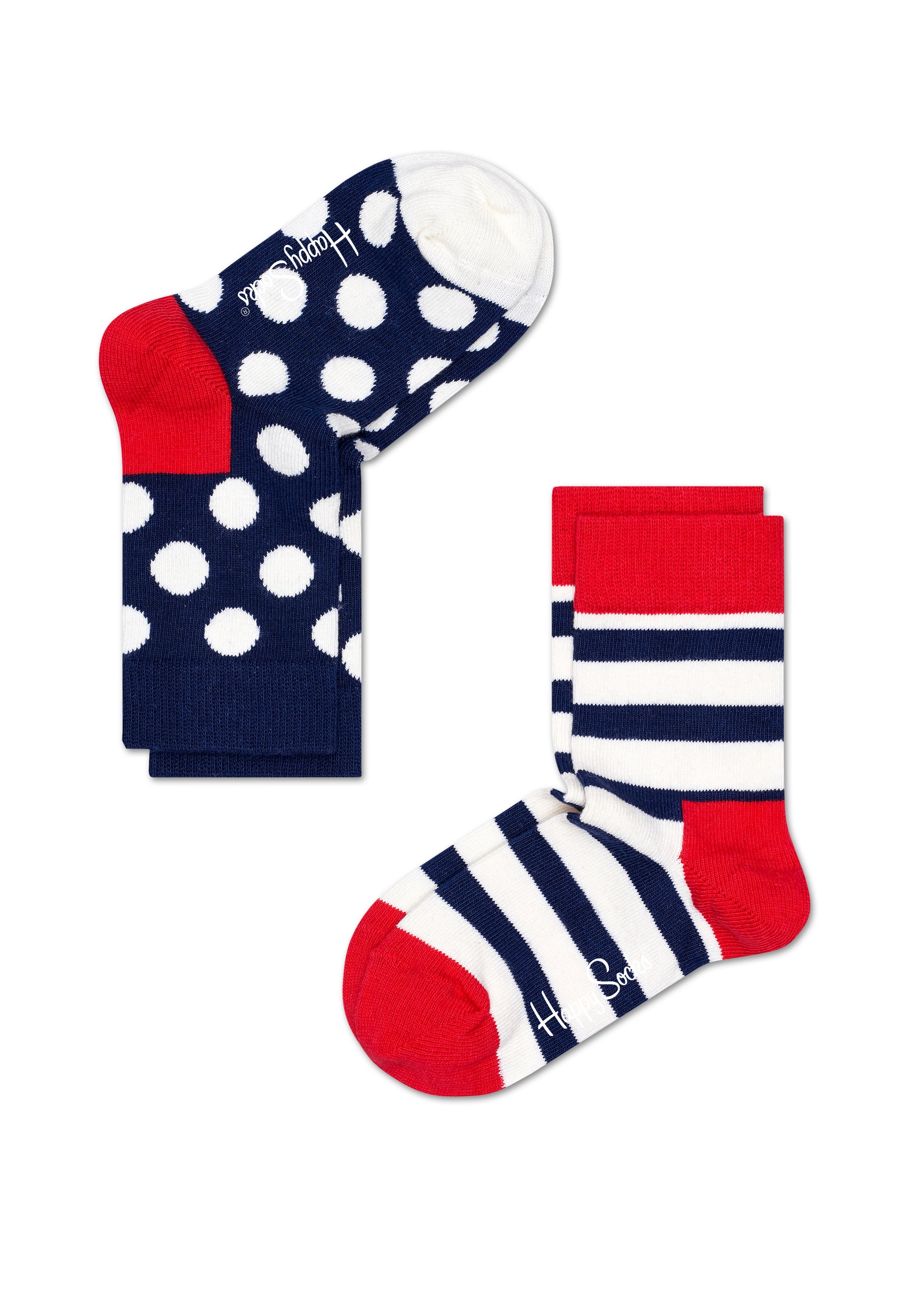 Dětské modro-bílé ponožky Happy Socks, dva páry – Stripes a Big Dot